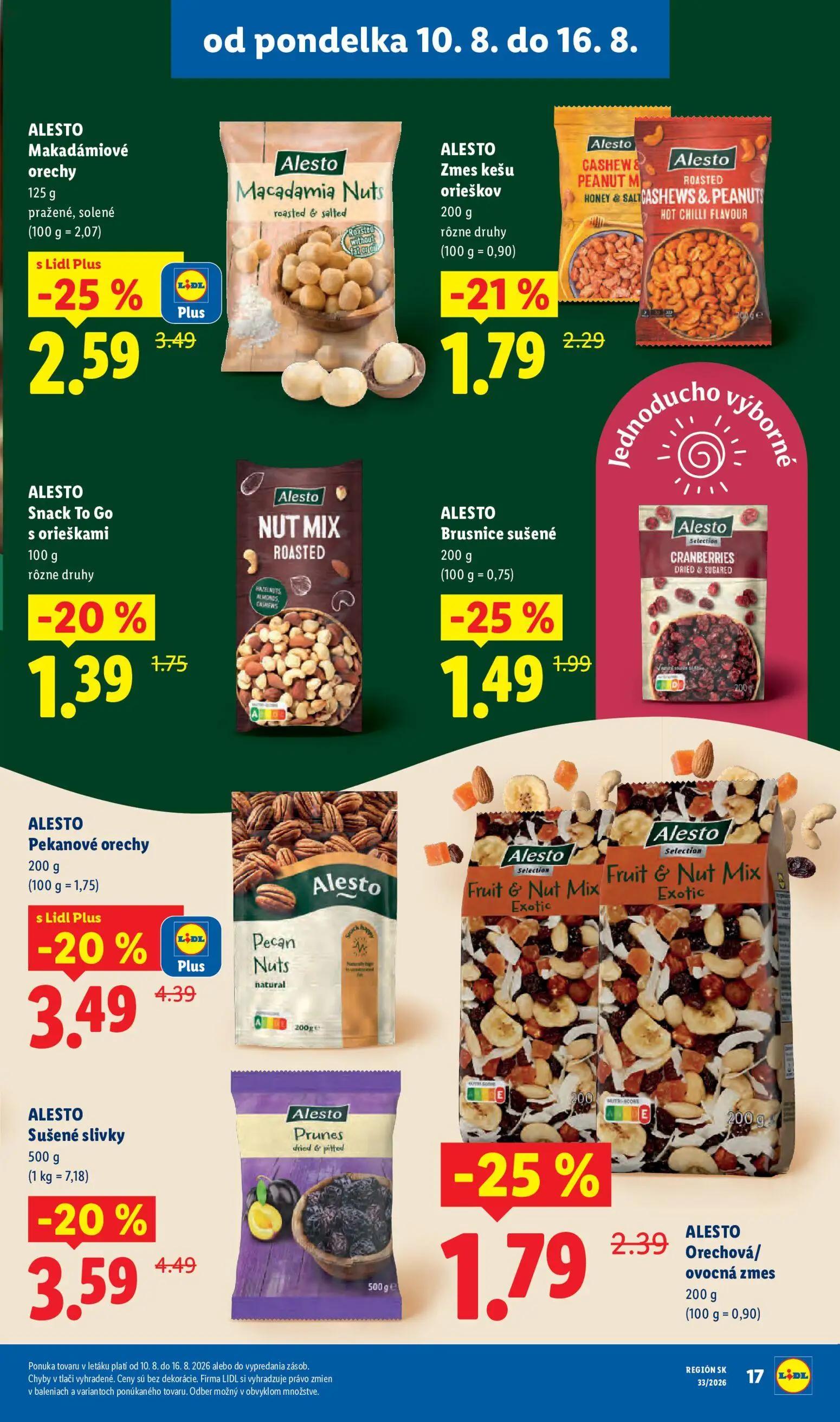 Lidl leták, strana 21 z 97 — Makadámiové orechy, Zmes kešu orieškov, Snack To Go s orieškami