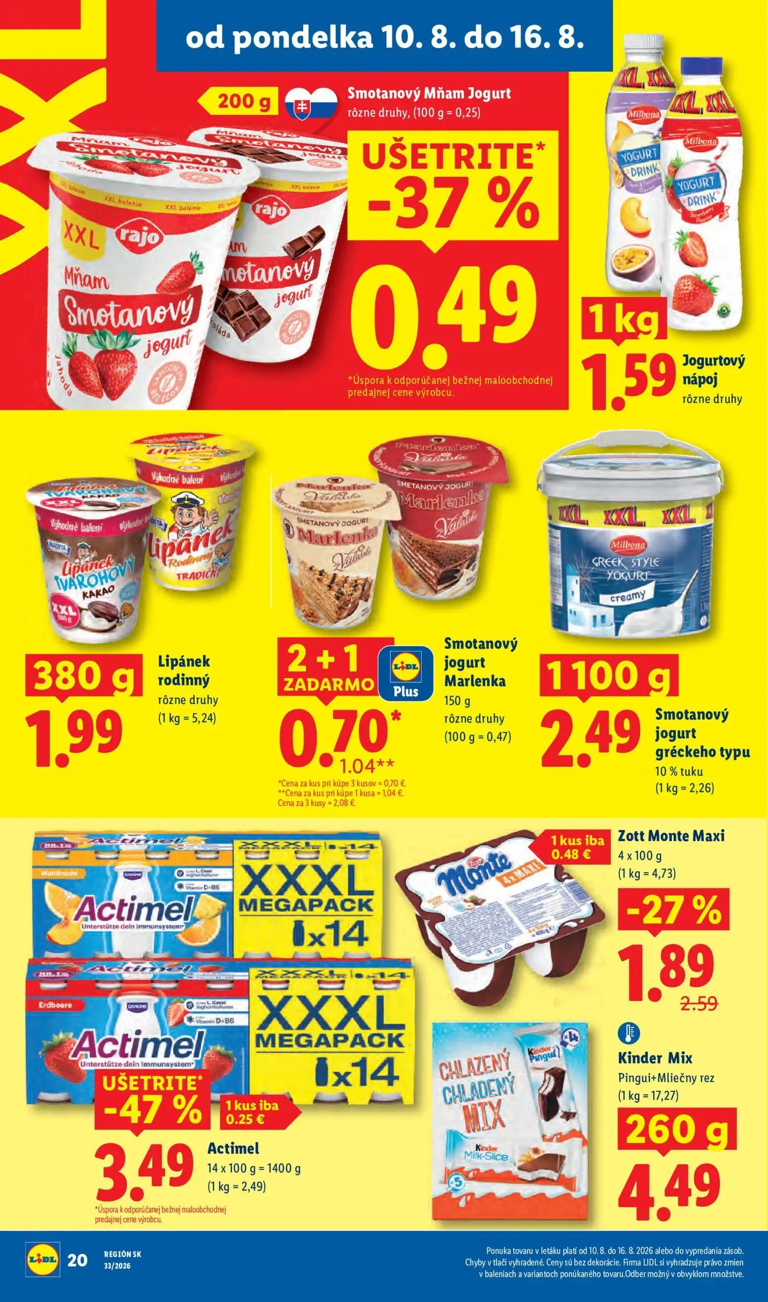 Lidl leták, strana 24 z 97 — Actimel, Smotanový Mňam Jogurt, Jogurtový nápoj
