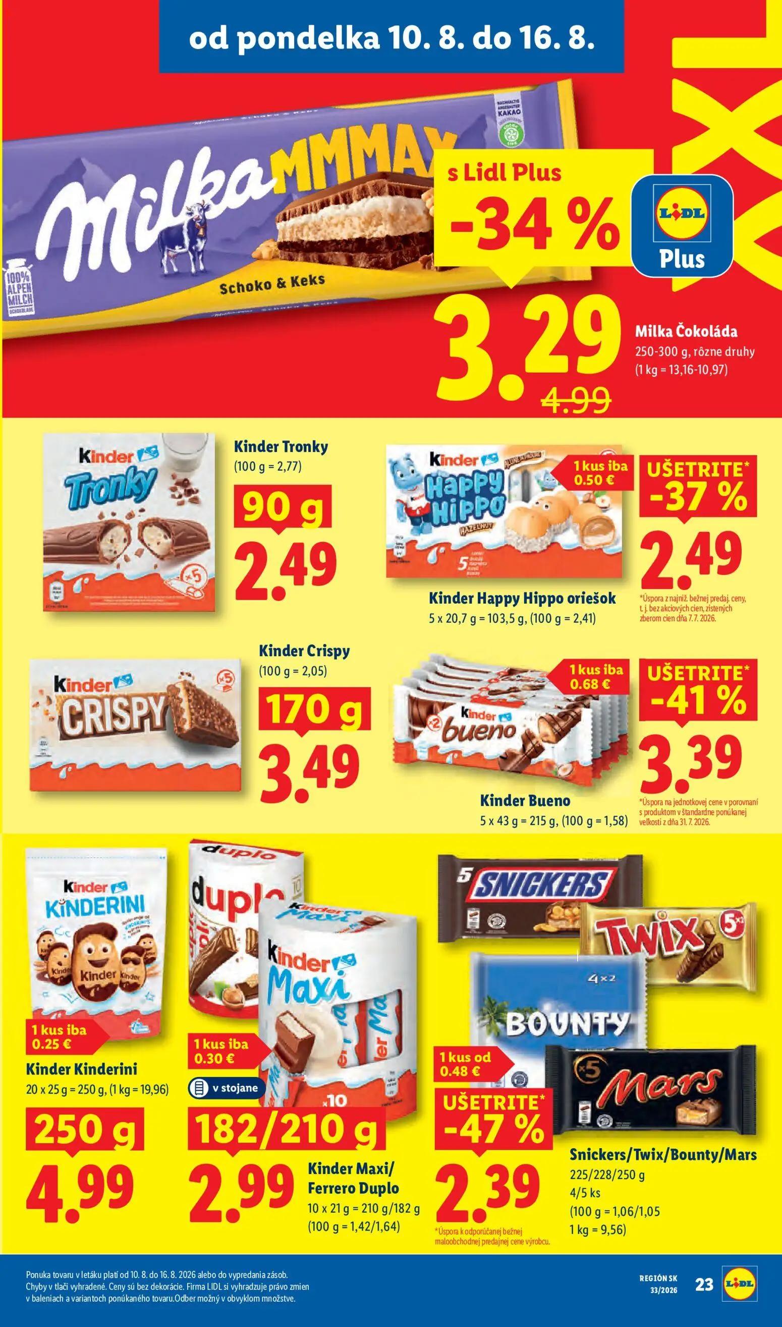 Lidl leták, strana 27 z 97 — Kinder Bueno, Snickers/Twix/Bounty/Mars, Milka Čokoláda