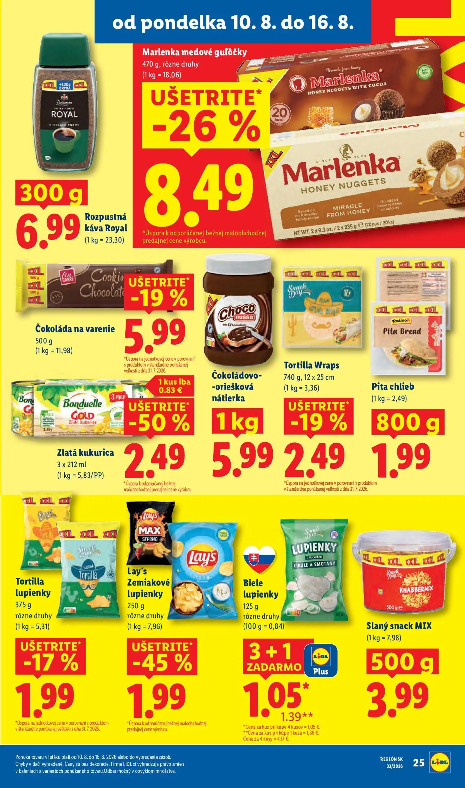 Lidl leták, strana 29 z 97 — Marlenka medové gulôčky, Lay's Zemiakové lupienky, Čokoláda na varenie