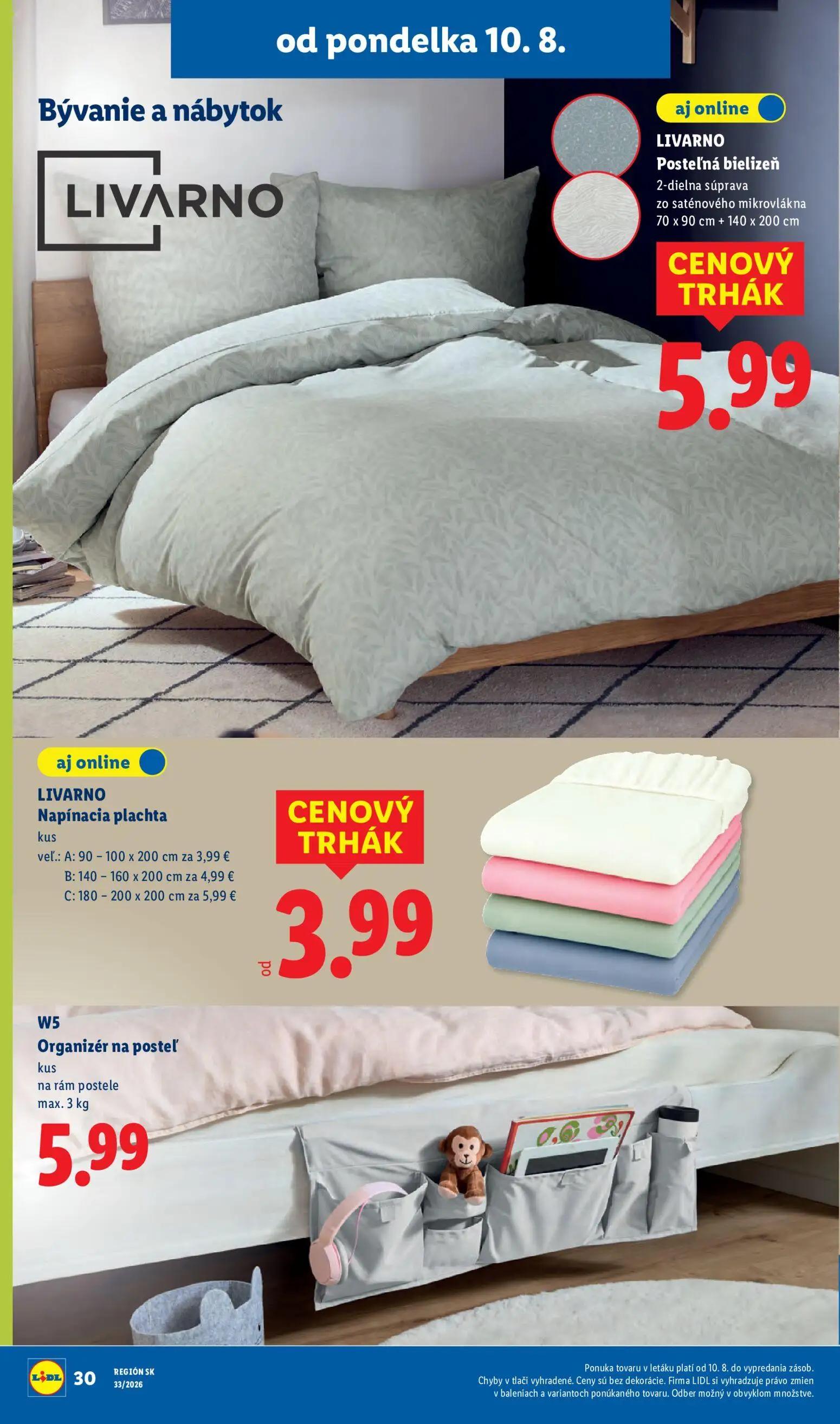 Lidl leták, strana 42 z 97 — Napínacia plachta, Posteľná bielizeň, Organizér na posteľ