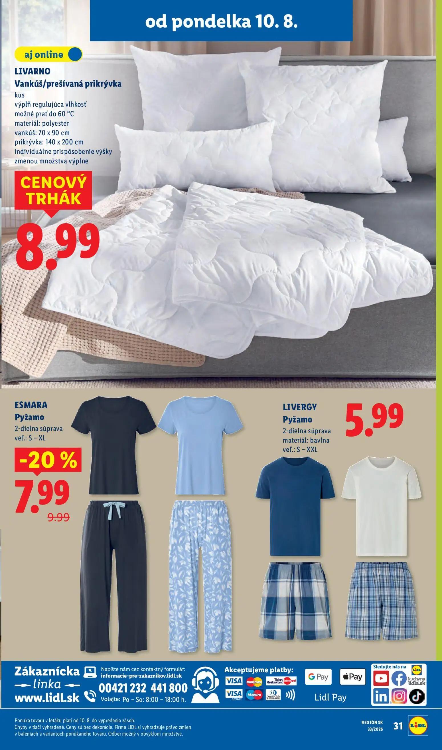 Lidl leták, strana 43 z 97 — Vankúš/prešívaná prikrývka, LIVERGY Pyžamo
