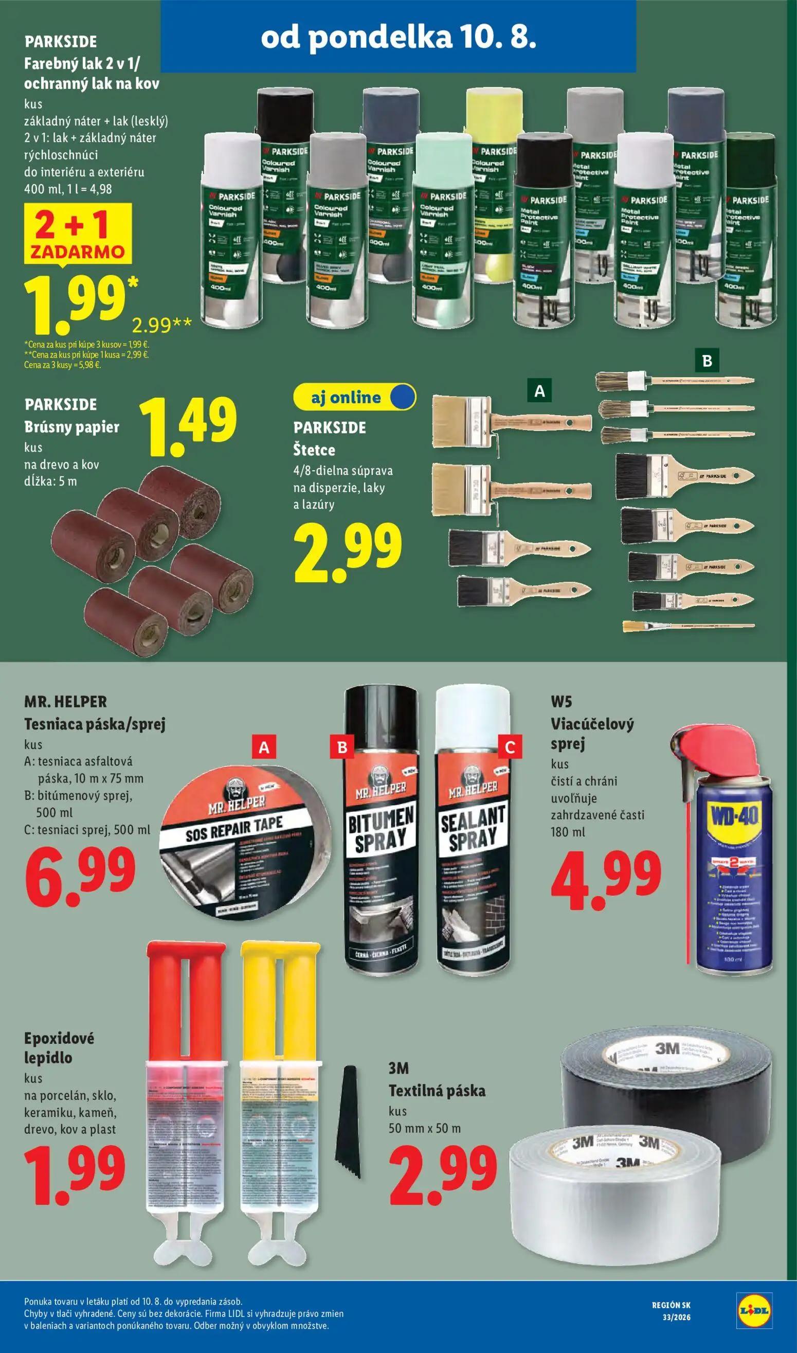 Lidl leták, strana 52 z 97 — Farebný lak 2 v 1/ ochranný lak na kov, Brúsny papier, Štetce