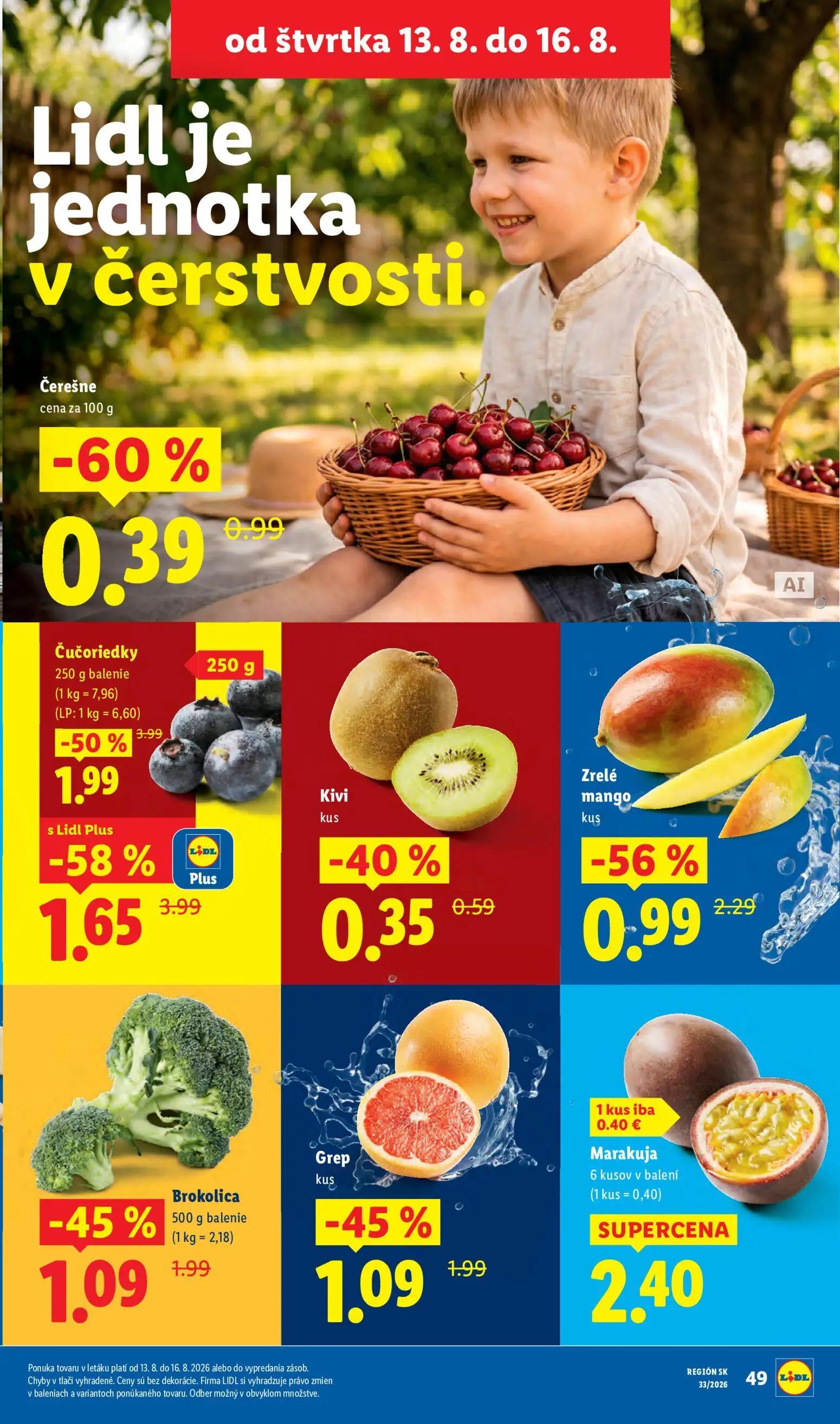 Lidl leták, strana 65 z 97 — Čučoriedky, Zrelé mango, Brokolica