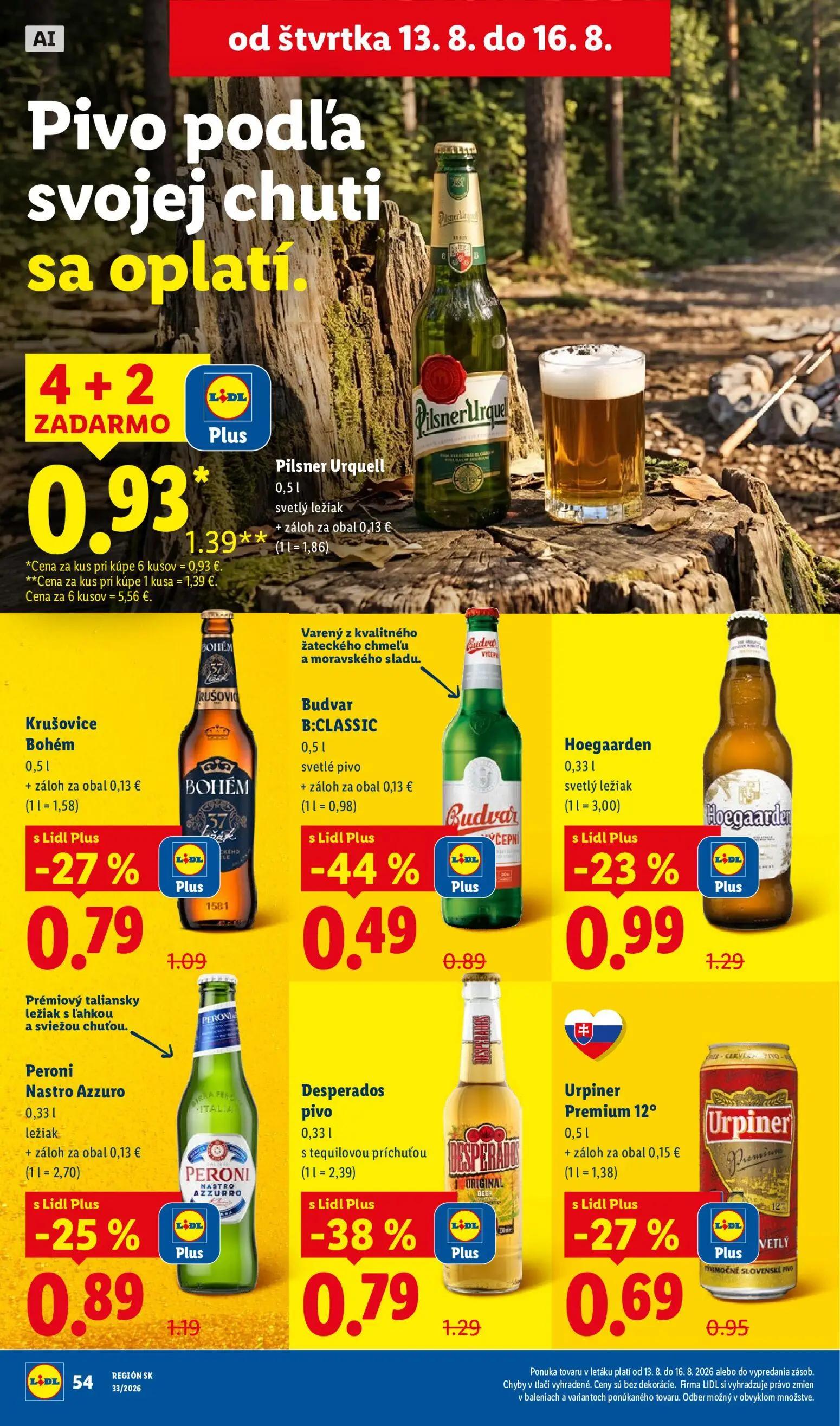 Lidl leták, strana 70 z 97 — Desperados pivo, Pilsner Urquell, Budvar B:CLASSIC