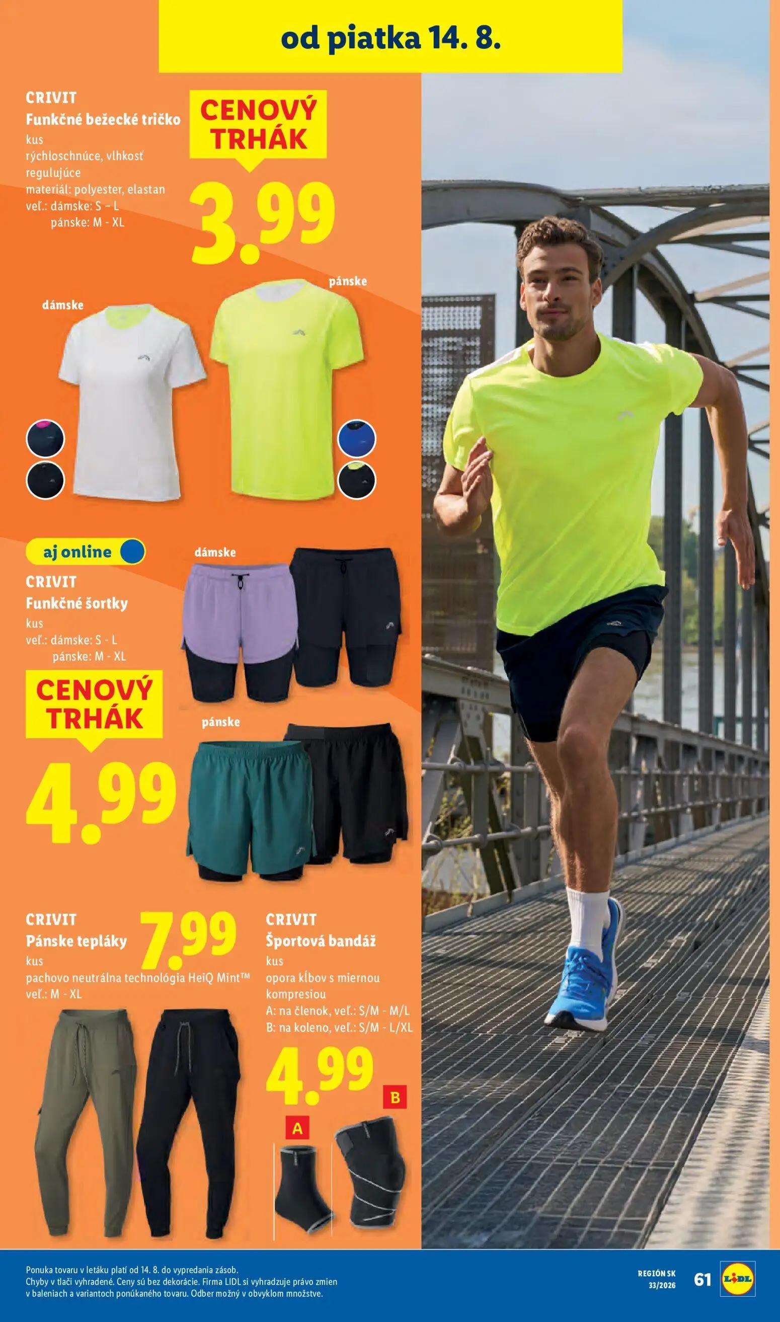 Lidl leták, strana 91 z 97 — Funkčné bežecké tričko, Funkčné šortky, Pánske tepláky