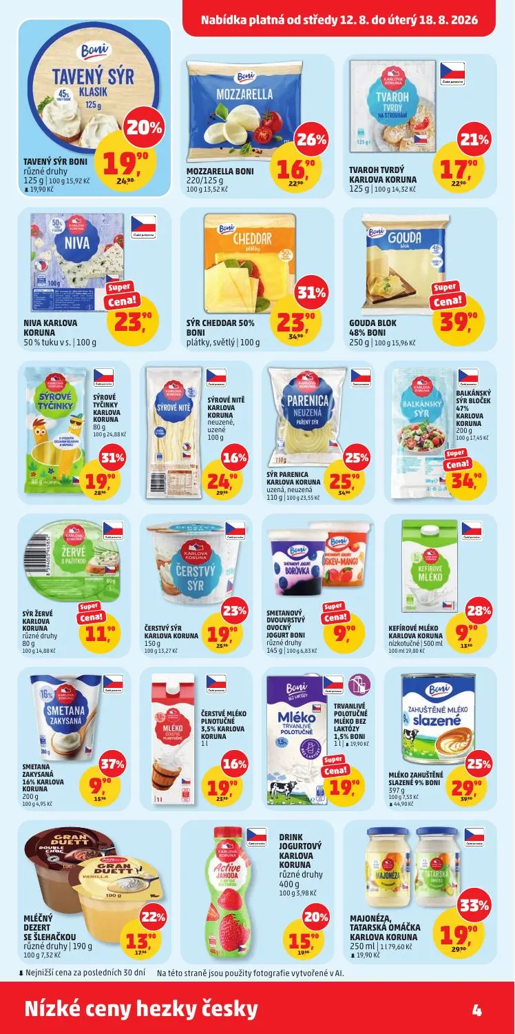 PENNY leták, strana 4 z 36 — SÝR CHEDDAR 50% BONI, SÝROVÉ TYČINKY KARLOVA KORUNA, SÝR PARENICA KARLOVA KORUNA