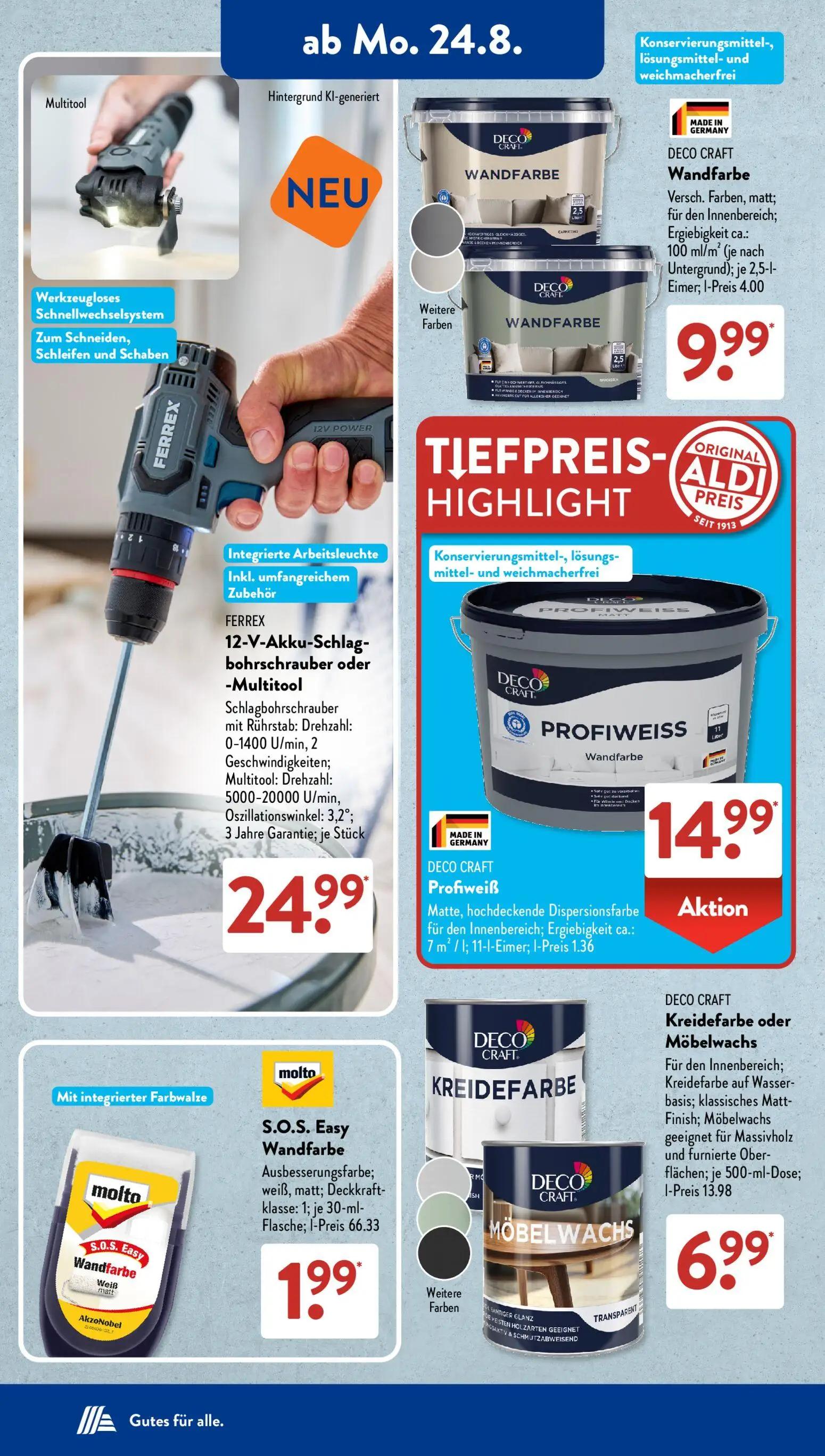 Aldi Süd Prospekt, Seite 2 von 23 — DECO CRAFT Wandfarbe, DECO CRAFT Profiweiß, molto S.O.S. Easy Wandfarbe