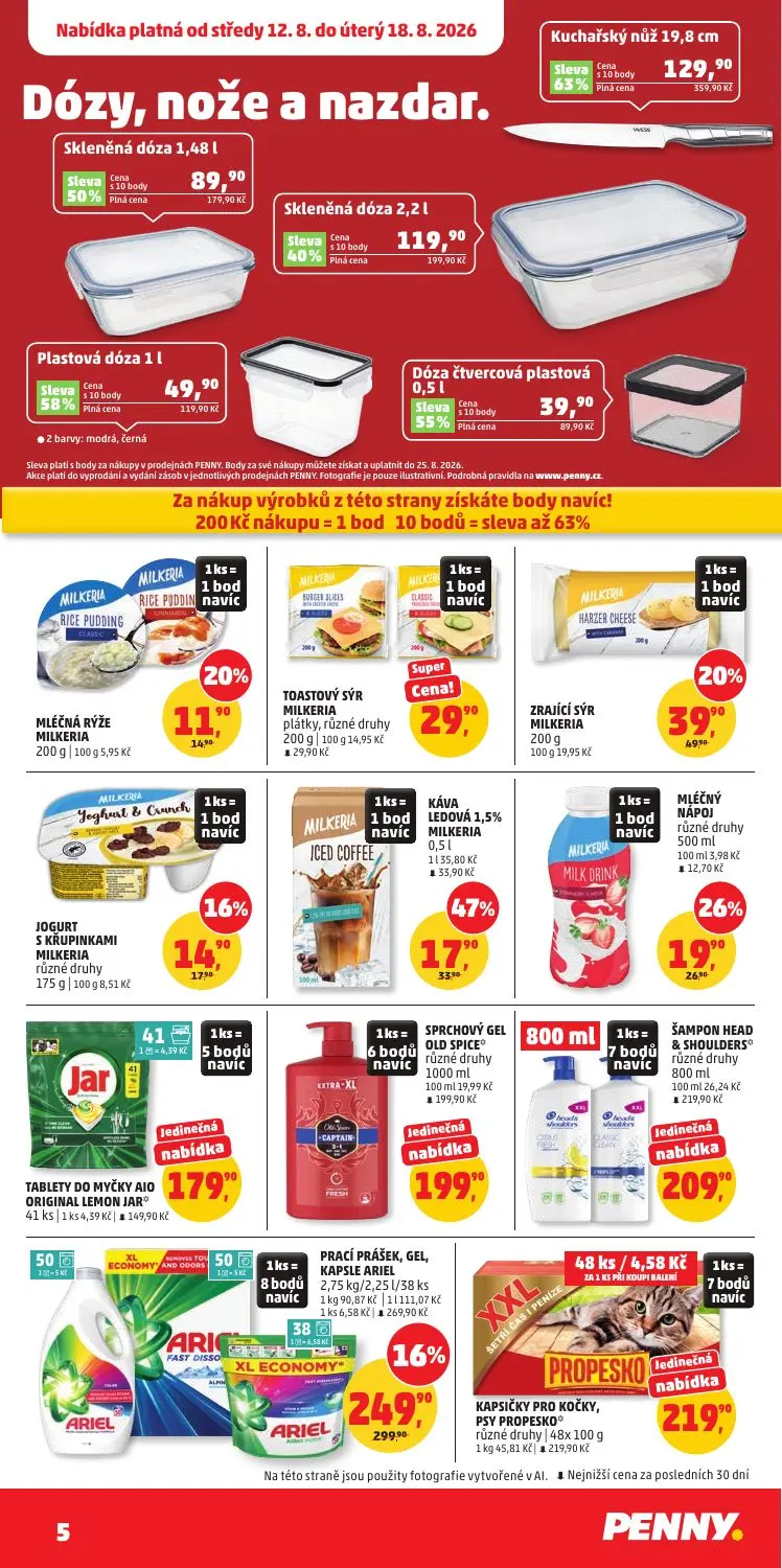 PENNY leták, strana 5 z 36 — TABLETY DO MYČKY AIO ORIGINAL LEMON JAR, PRACÍ PRÁŠEK, GEL, KAPSLE ARIEL, ZRAJÍCÍ SÝR MILKERIA