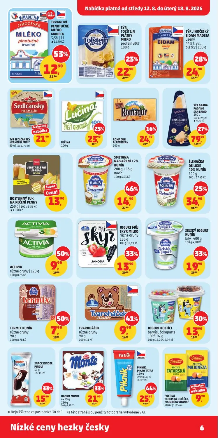 PENNY leták, strana 6 z 36 — SÝR GRANA PADANO SAN FABIO, SÝR JIHOČESKÝ EIDAM MADETA uzený, LUČINA
