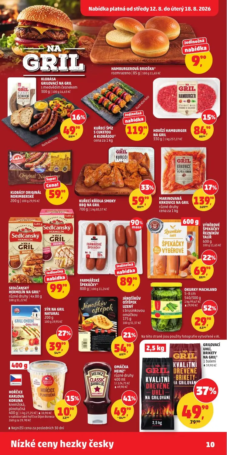 PENNY leták, strana 10 z 36 — OMÁČKA HEINZ, KUŘECÍ KŘÍDLA SMOKY BBQ NA GRIL, MARINOVANÁ KRKOVICE NA GRIL