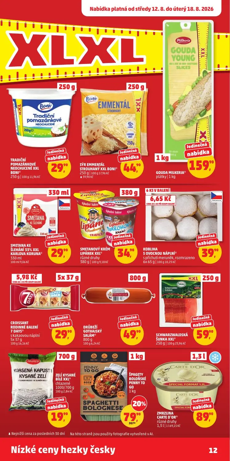 PENNY leták, strana 12 z 36 — SÝR EMMENTÁL STROUHANÝ XXL BONI, GOUDA MILKERIA plátky, KOBLIHA S OVOCNOU NÁPLNÍ