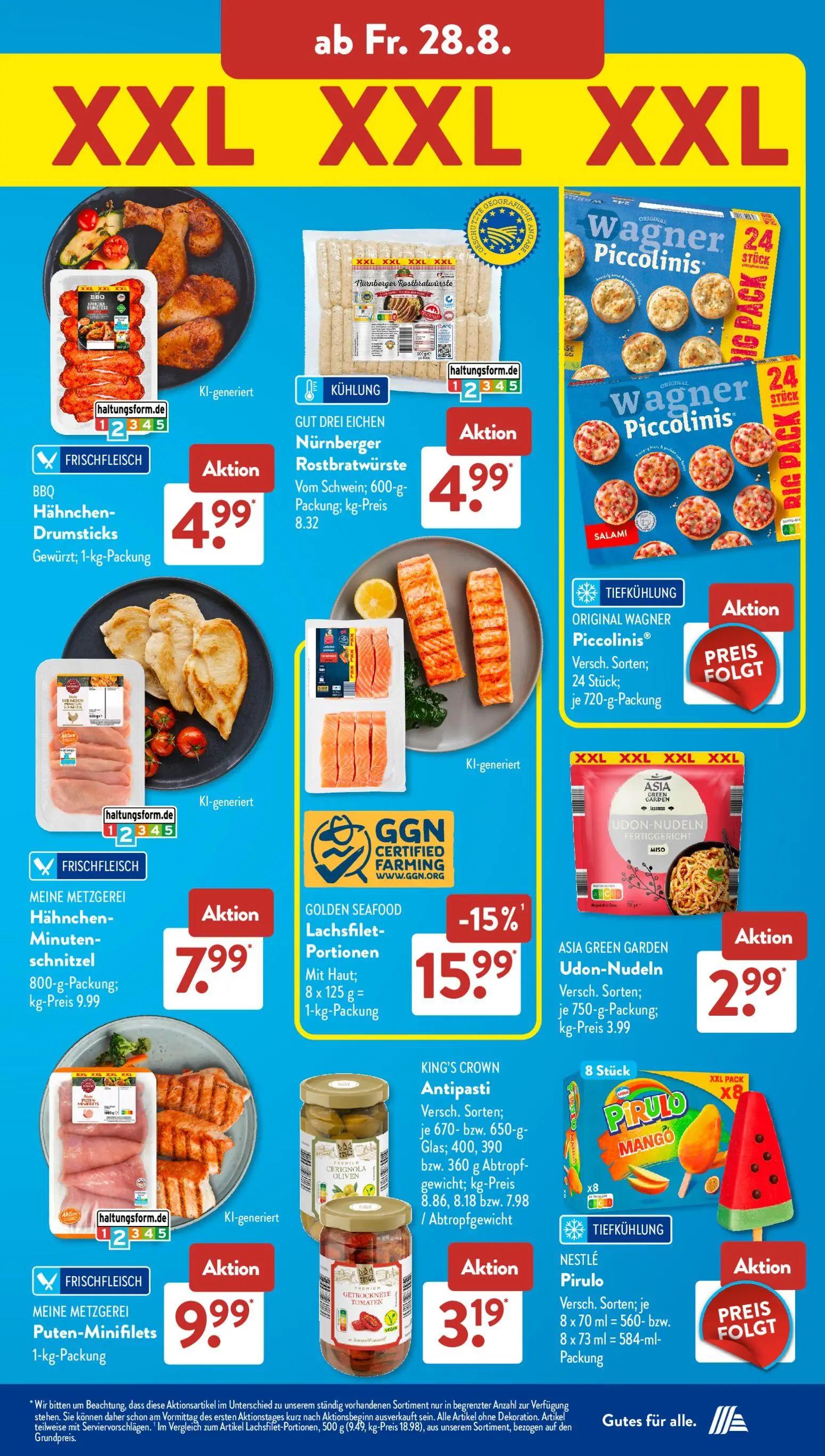 Aldi Süd Prospekt, Seite 13 von 23 — GOLDEN SEAFOOD Lachsfilet-Portionen, BBQ Hähnchen-Drumsticks, GUT DREI EICHEN Nürnberge…