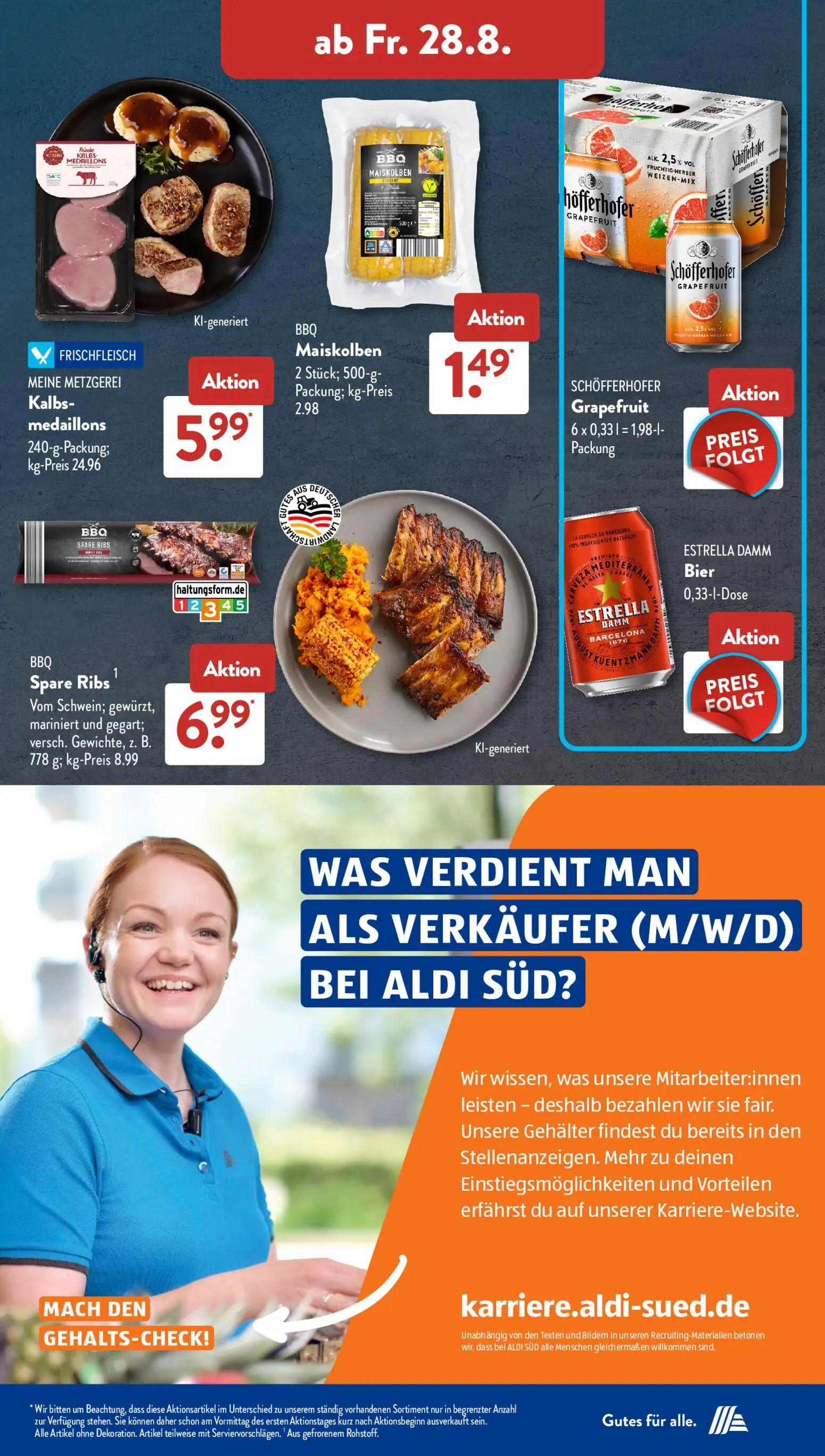 Aldi Süd Prospekt, Seite 15 von 23 — Kalbsmedaillons, BBQ Maiskolben, BBQ Spare Ribs