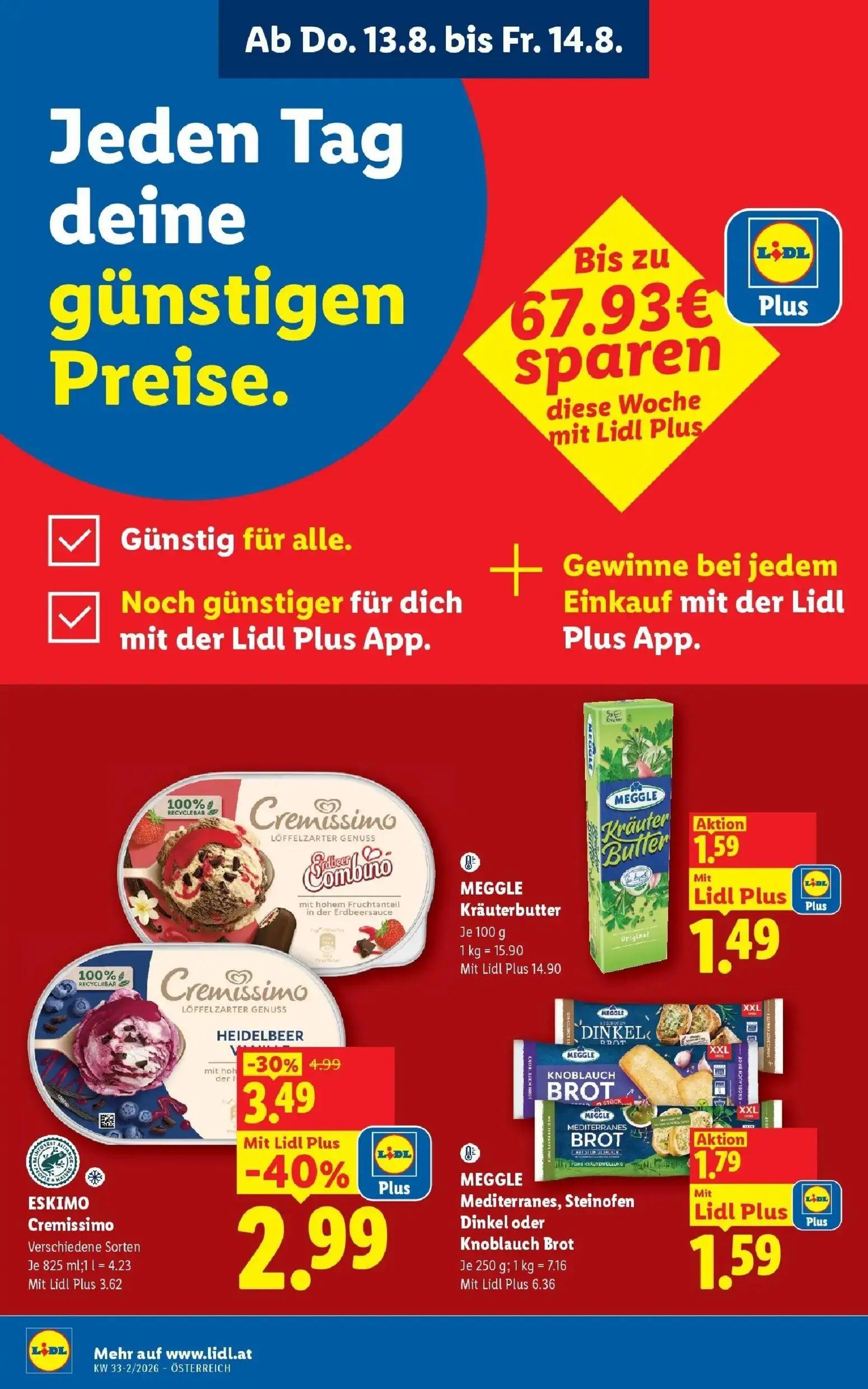 Lidl Prospekt, Seite 2 von 51 — MEGGLE Mediterranes, Steinofen Dinkel oder Knoblauch Brot, MEGGLE Kräuterbutter