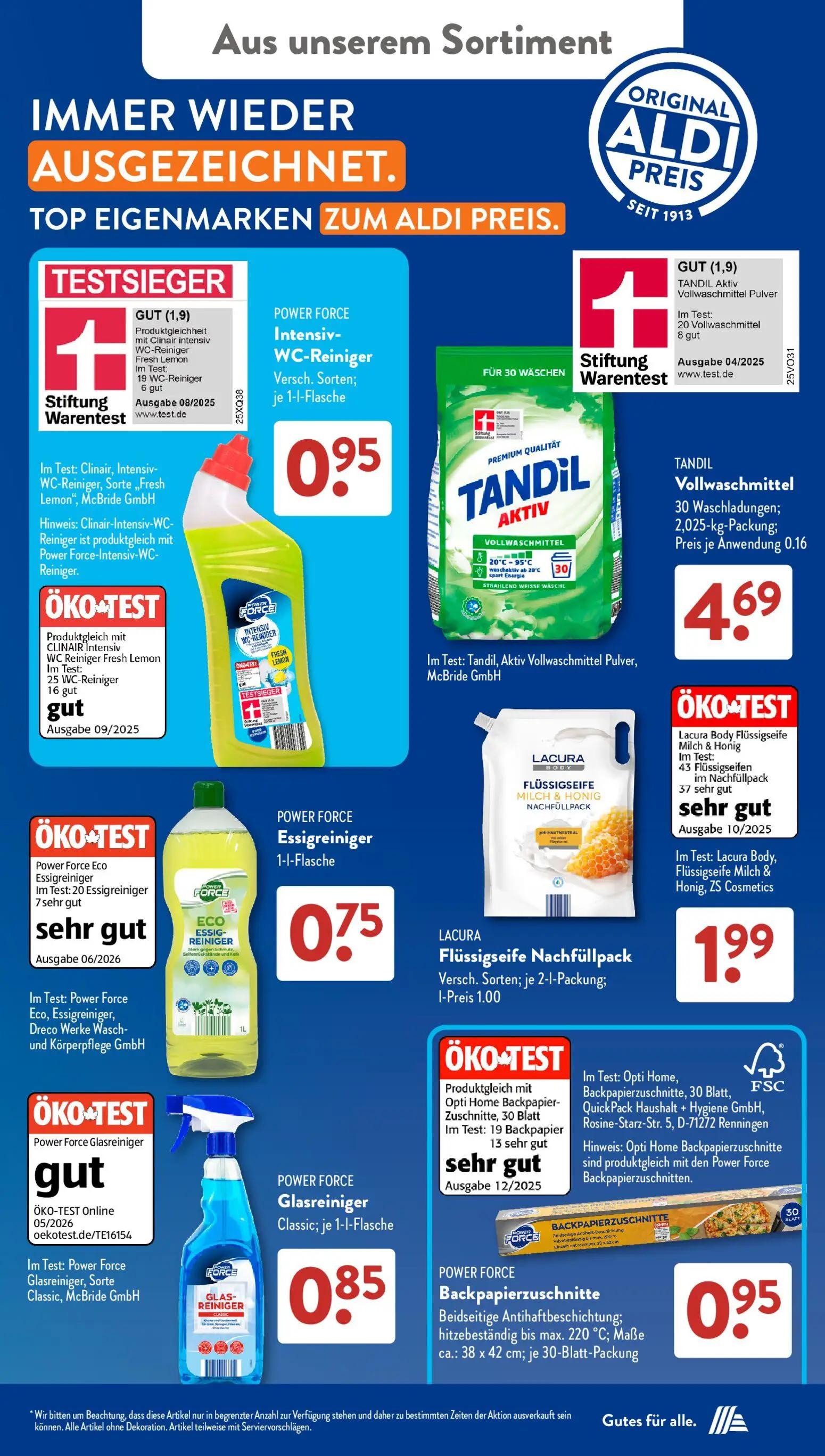 Aldi Süd Prospekt, Seite 17 von 23 — POWER FORCE Intensiv- WC-Reiniger, TANDIL Vollwaschmittel, POWER FORCE Essigreiniger