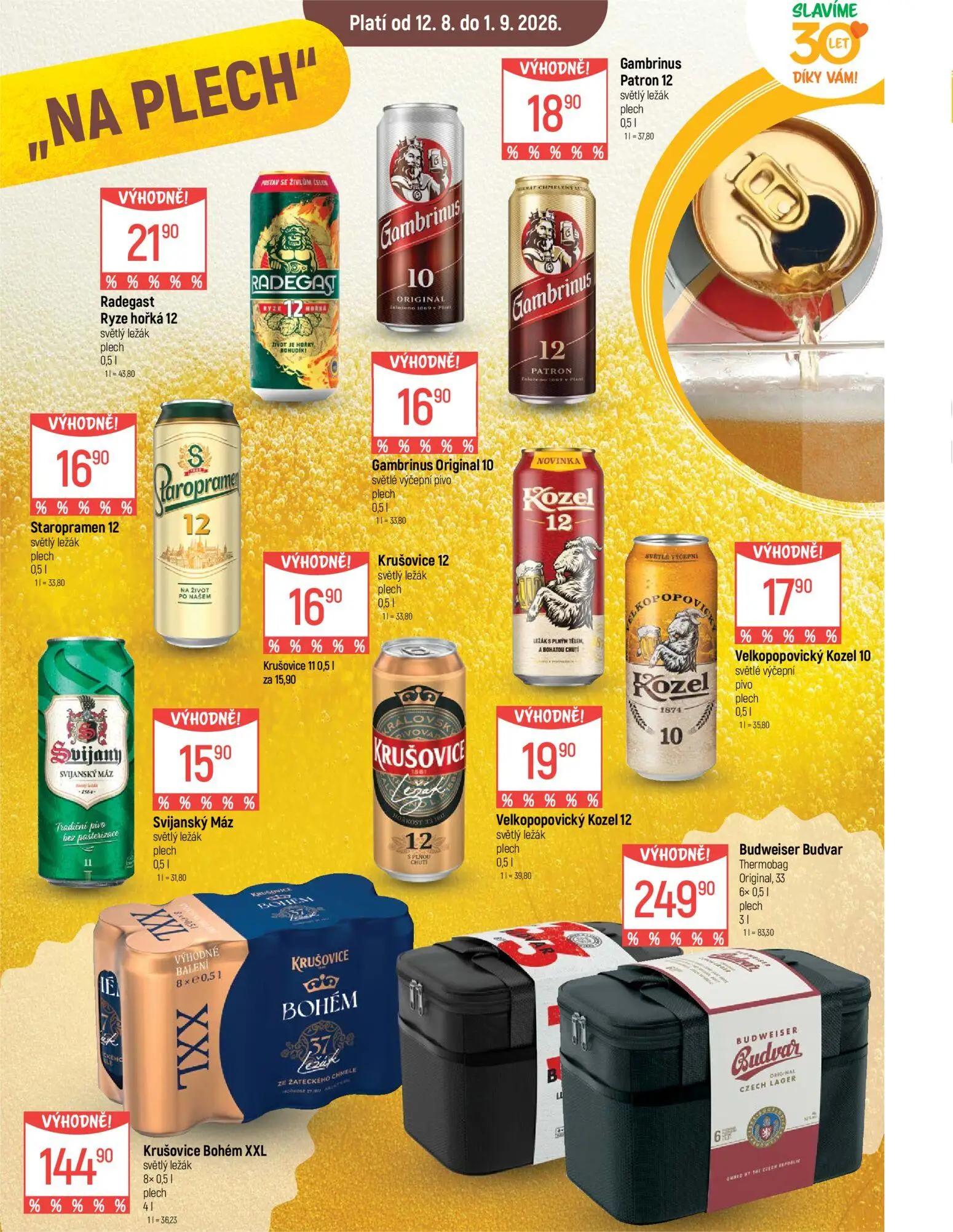 GLOBUS leták, strana 18 z 50 — Radegast Ryze hořká 12, Gambrinus Patron 12, Staropramen 12