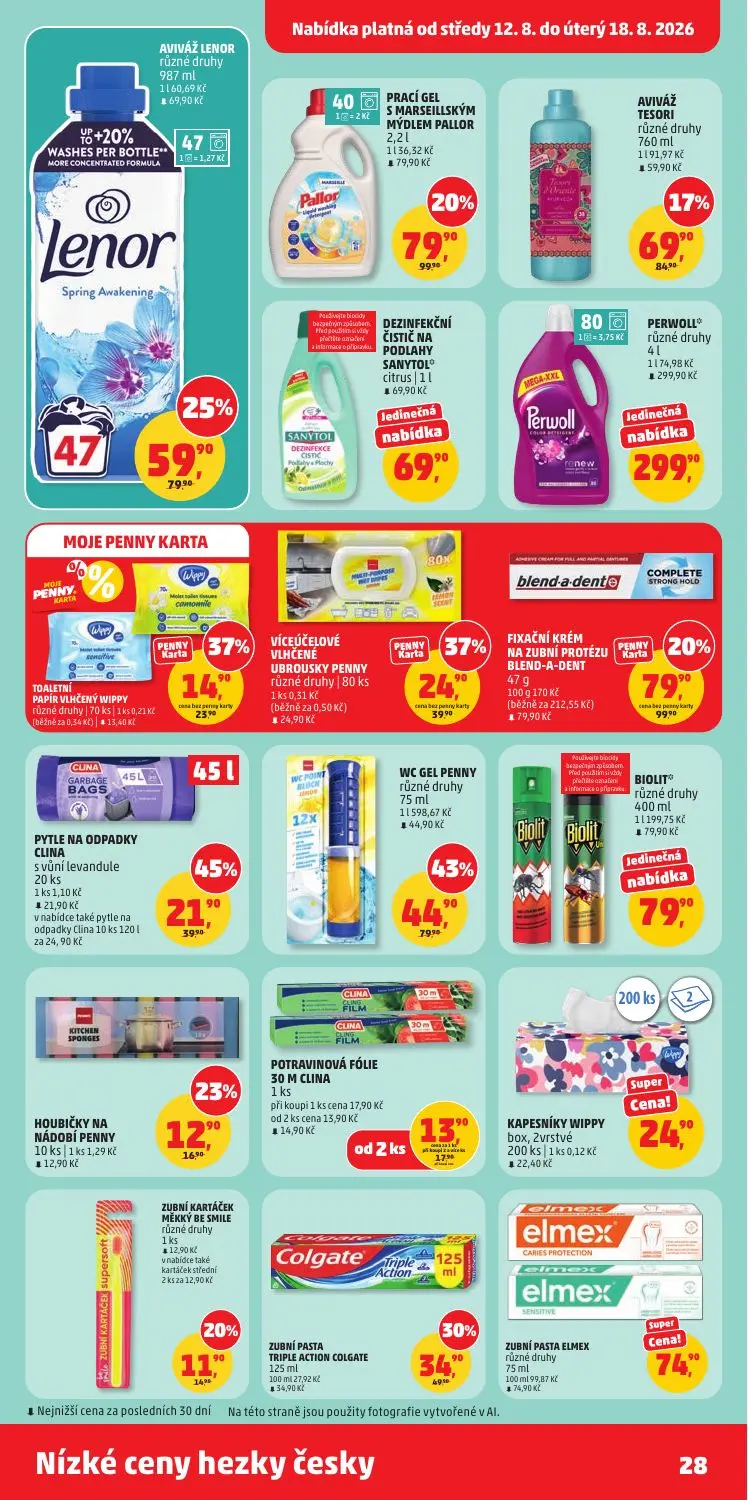 PENNY leták, strana 28 z 36 — WC GEL PENNY, AVIVÁŽ LENOR, PRACÍ GEL S MARSEILLSKÝM MÝDLEM PALLOR
