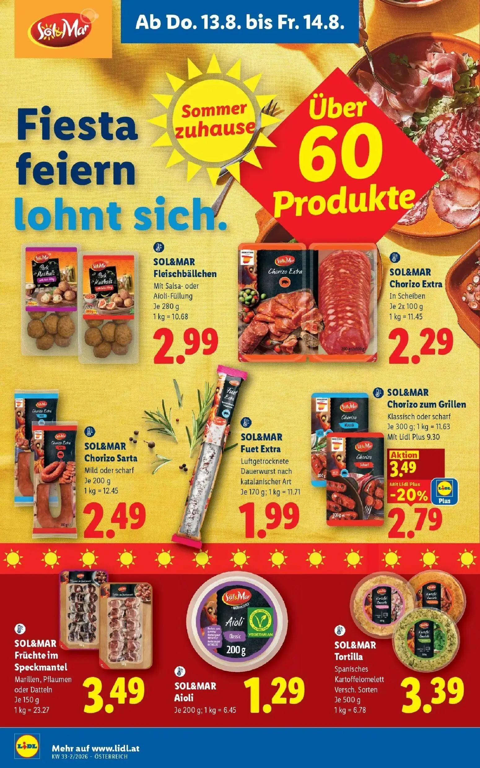 Lidl Prospekt, Seite 12 von 51 — SOL&MAR Chorizo zum Grillen Klassisch oder scharf, SOL&MAR Fleischbällchen, SOL&MAR Chorizo…