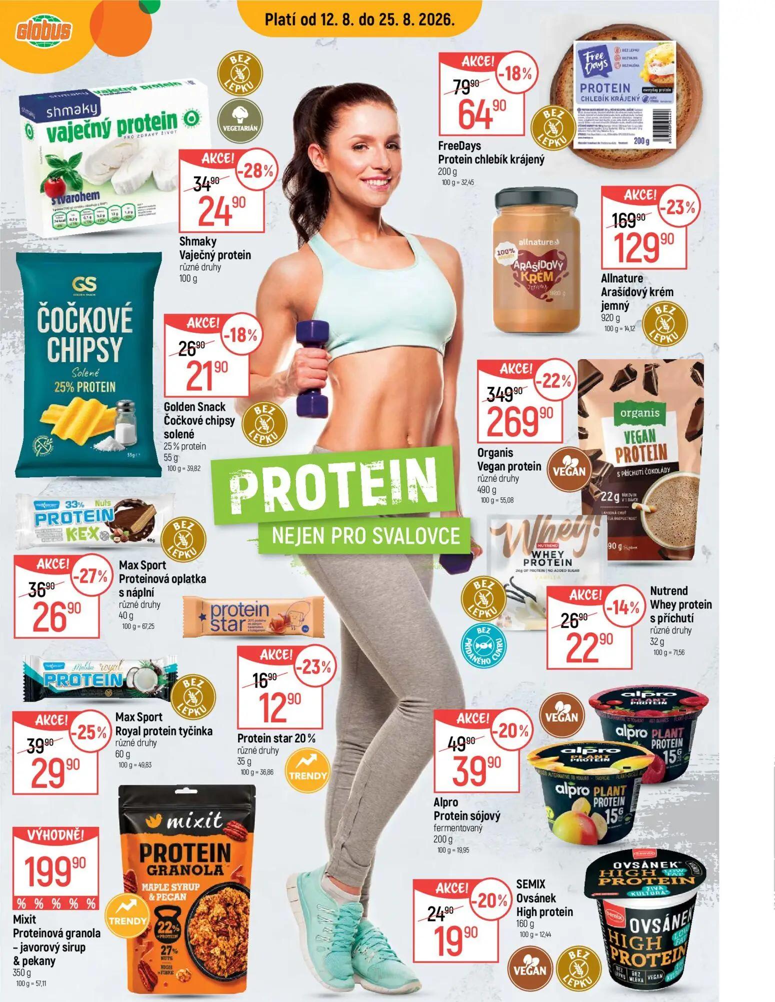 GLOBUS leták, strana 25 z 50 — Organis Vegan protein, Allnature Arašídový krém jemný, FreeDays Protein chlebík krájený