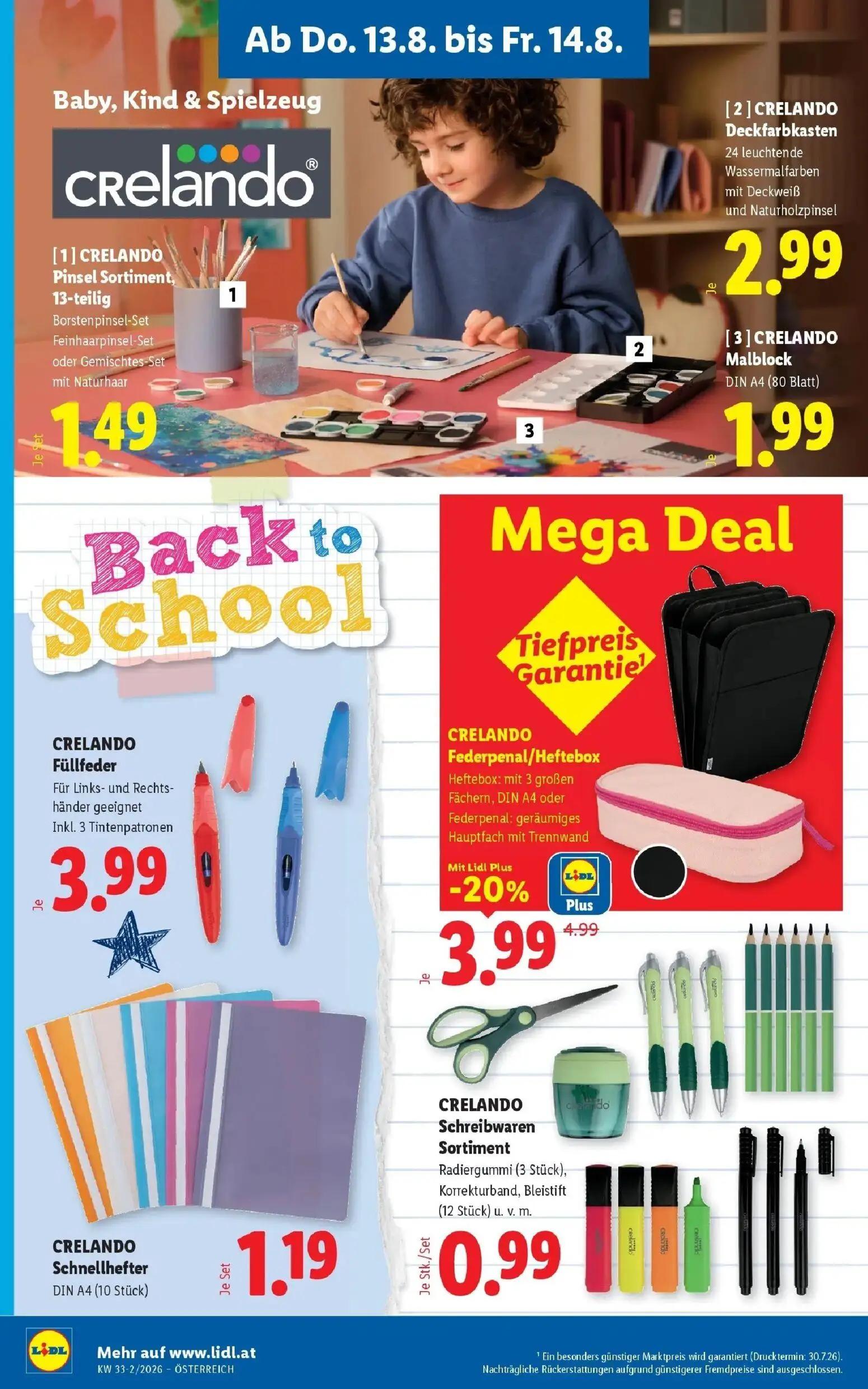 Lidl Prospekt, Seite 18 von 51 — CRELANDO Federpenal/Heftebox, CRELANDO Pinsel Sortiment, 13-teilig, CRELANDO Deckfarbkasten