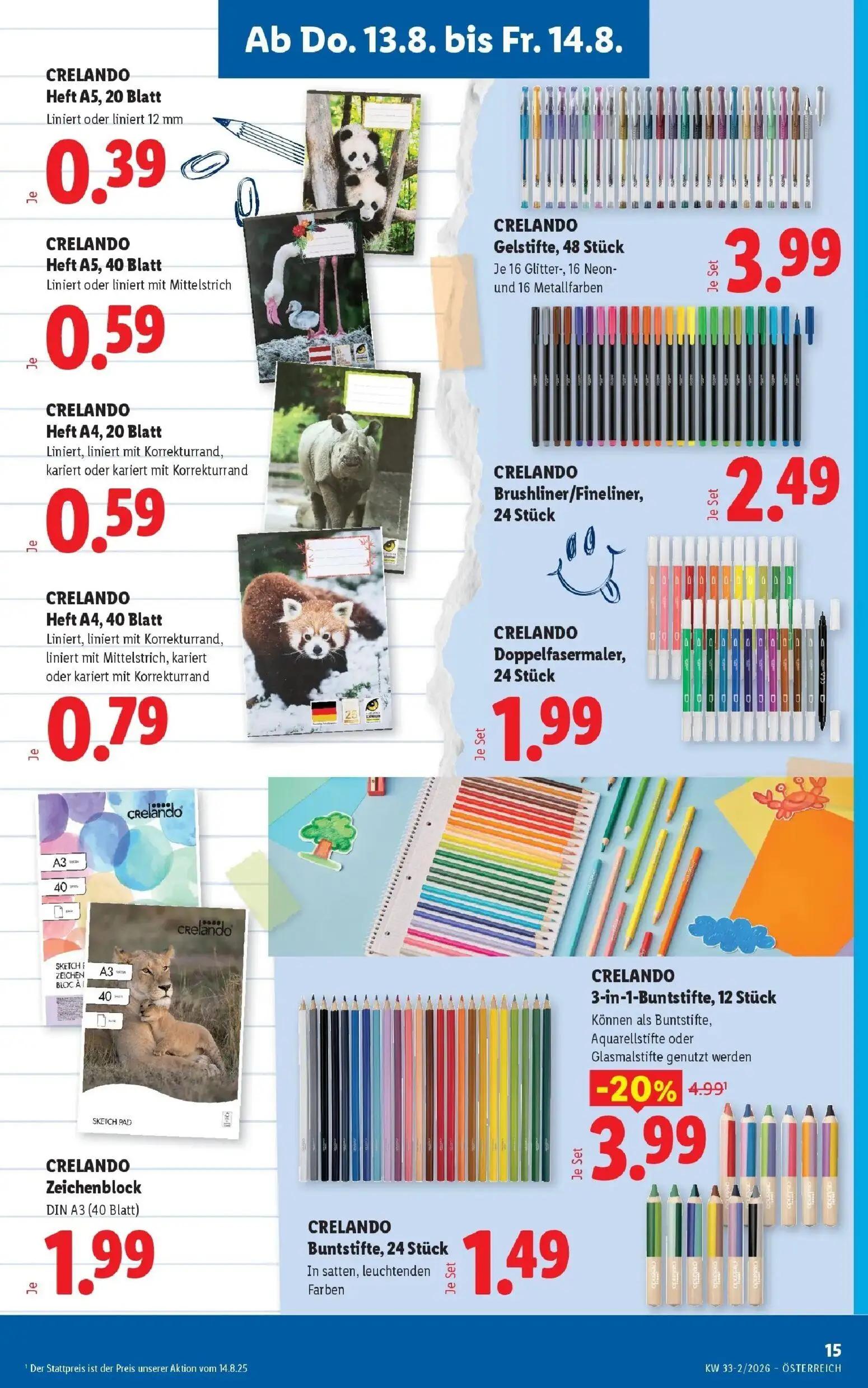 Lidl Prospekt, Seite 19 von 51 — 3-in-1-Buntstifte, 12 Stück, Heft A5, 20 Blatt, Heft A5, 40 Blatt