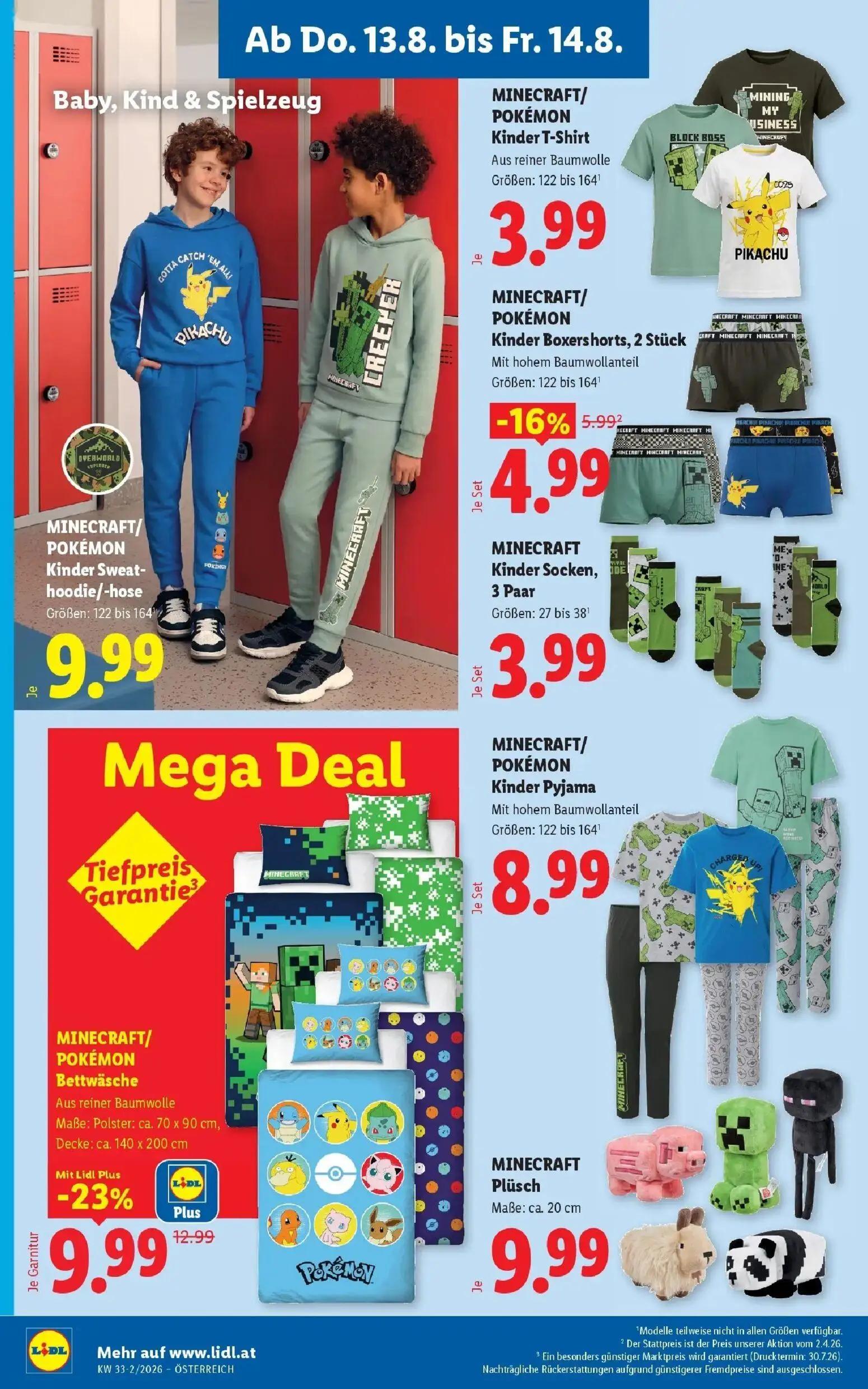 Lidl Prospekt, Seite 22 von 51 — MINECRAFT/POKÉMON Bettwäsche, MINECRAFT/POKÉMON Kinder Boxershorts, MINECRAFT/POKÉMON Kinde…