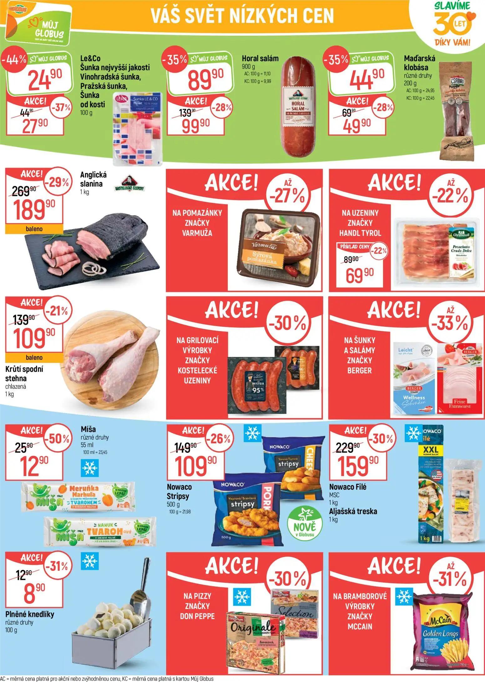 GLOBUS leták, strana 30 z 50 — Anglická slanina, Nowaco Filé MSC Aljašská treska, Horal salám