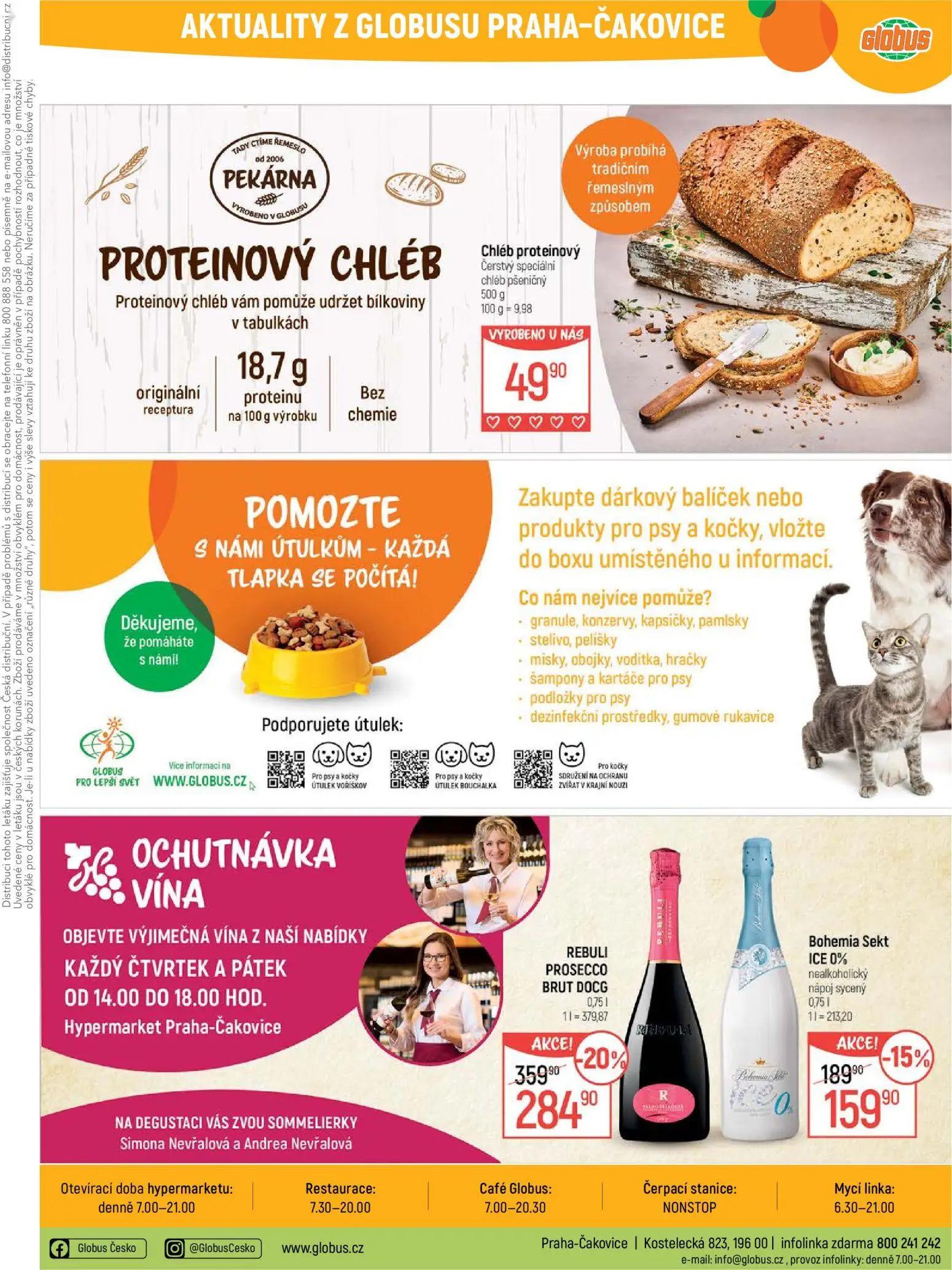 GLOBUS leták, strana 42 z 50 — REBULI PROSECCO BRUT DOCG, Bohemia Sekt ICE 0%, Chléb proteinový