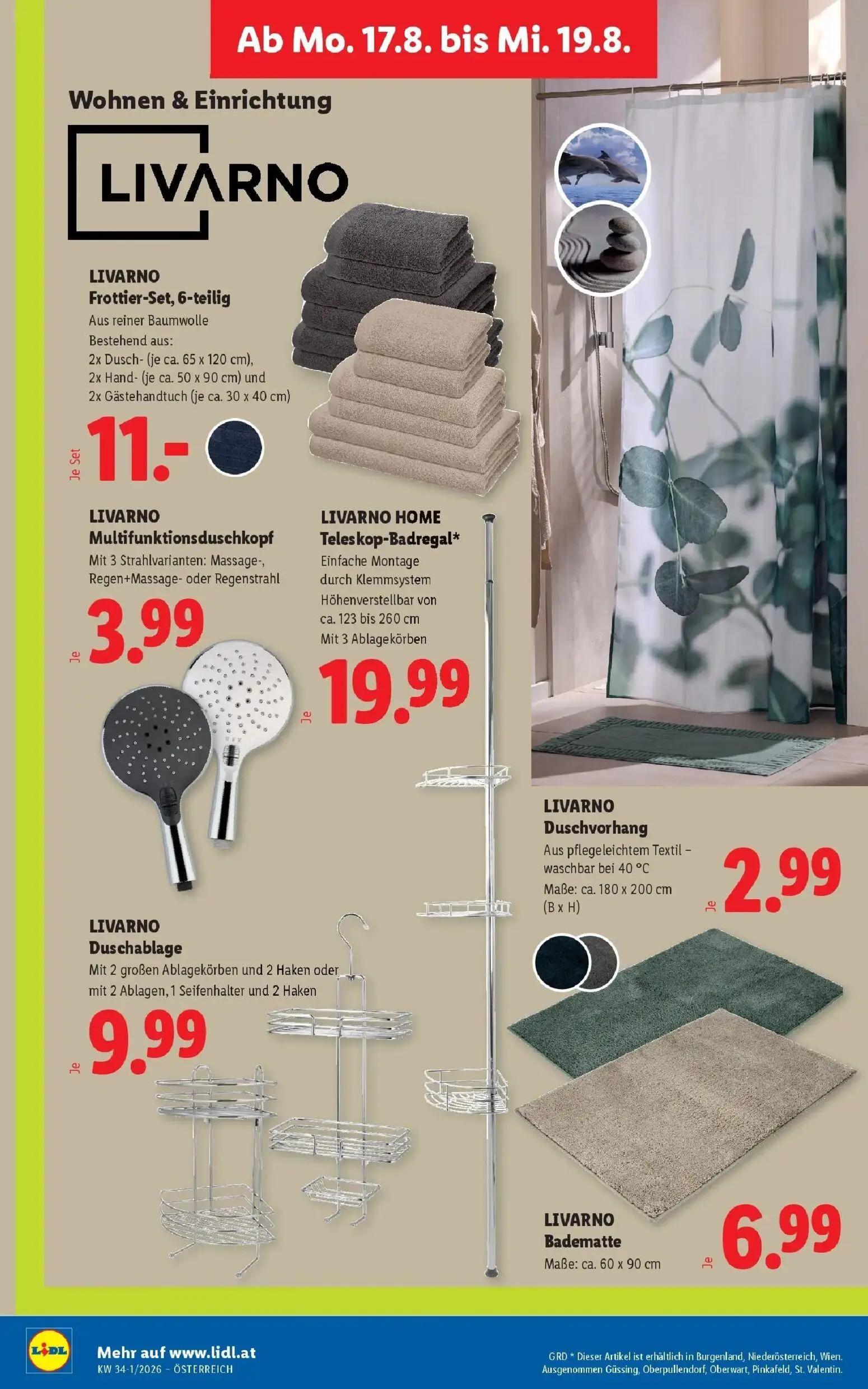 Lidl Prospekt, Seite 35 von 51 — LIVARNO Frottier-Set, 6-teilig, LIVARNO Multifunktionsduschkopf, LIVARNO Duschablage