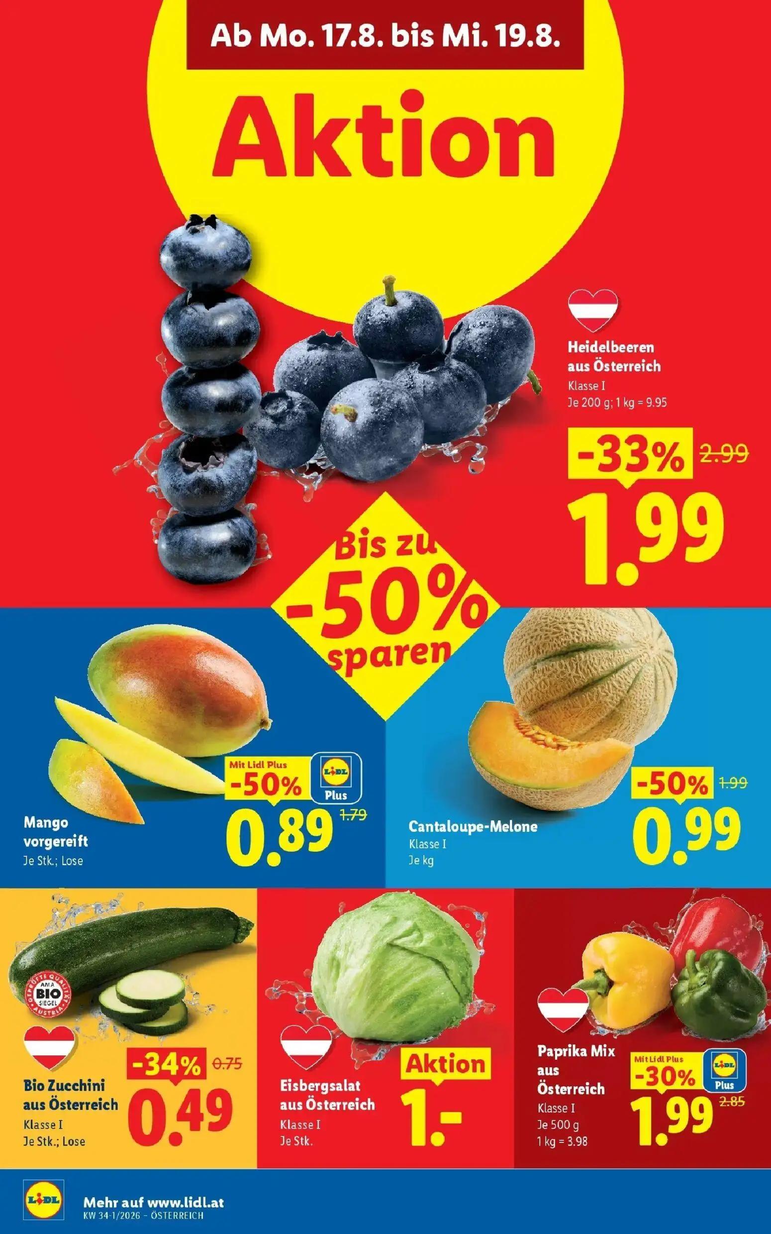 Lidl Prospekt, Seite 39 von 51 — Heidelbeeren aus Österreich, Paprika Mix aus Österreich, Bio Zucchini aus Österreich