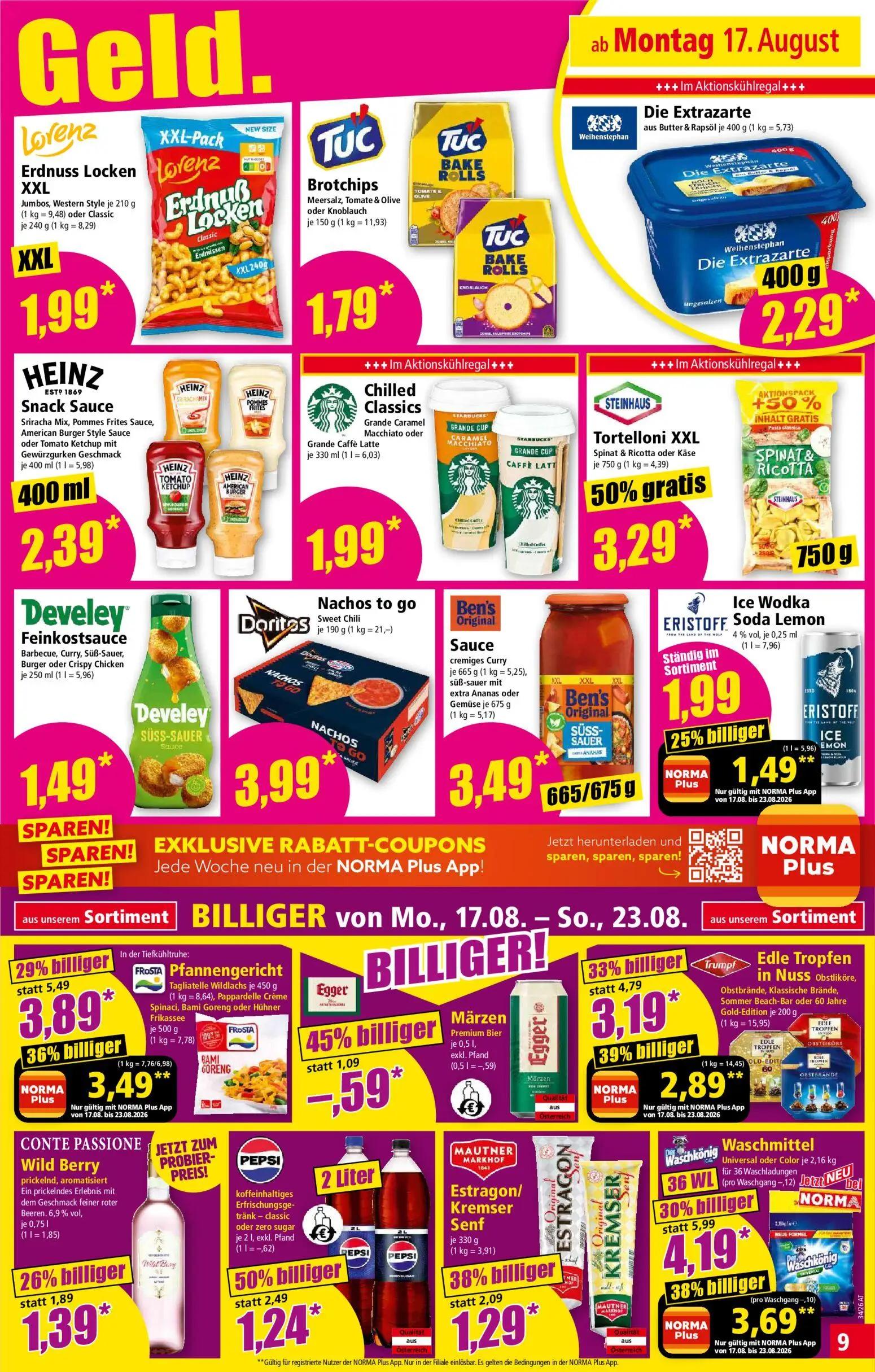 Norma Prospekt, Seite 9 von 18 — Tortelloni XXL, Waschkönig Waschmittel, Pfannengericht
