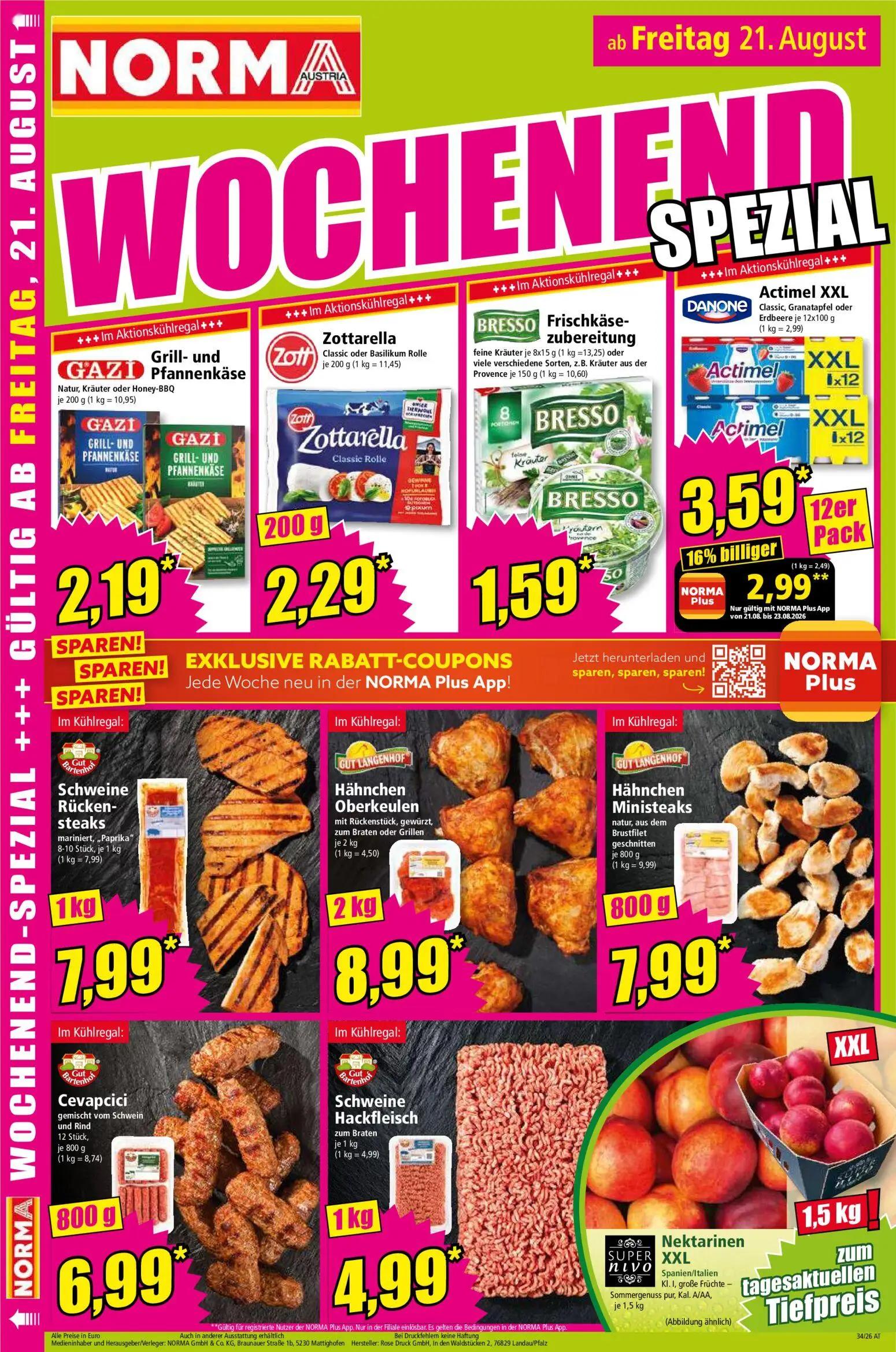 Norma Prospekt, Seite 16 von 18 — Actimel XXL, GAZI Grill- und Pfannenkäse, Zottarella