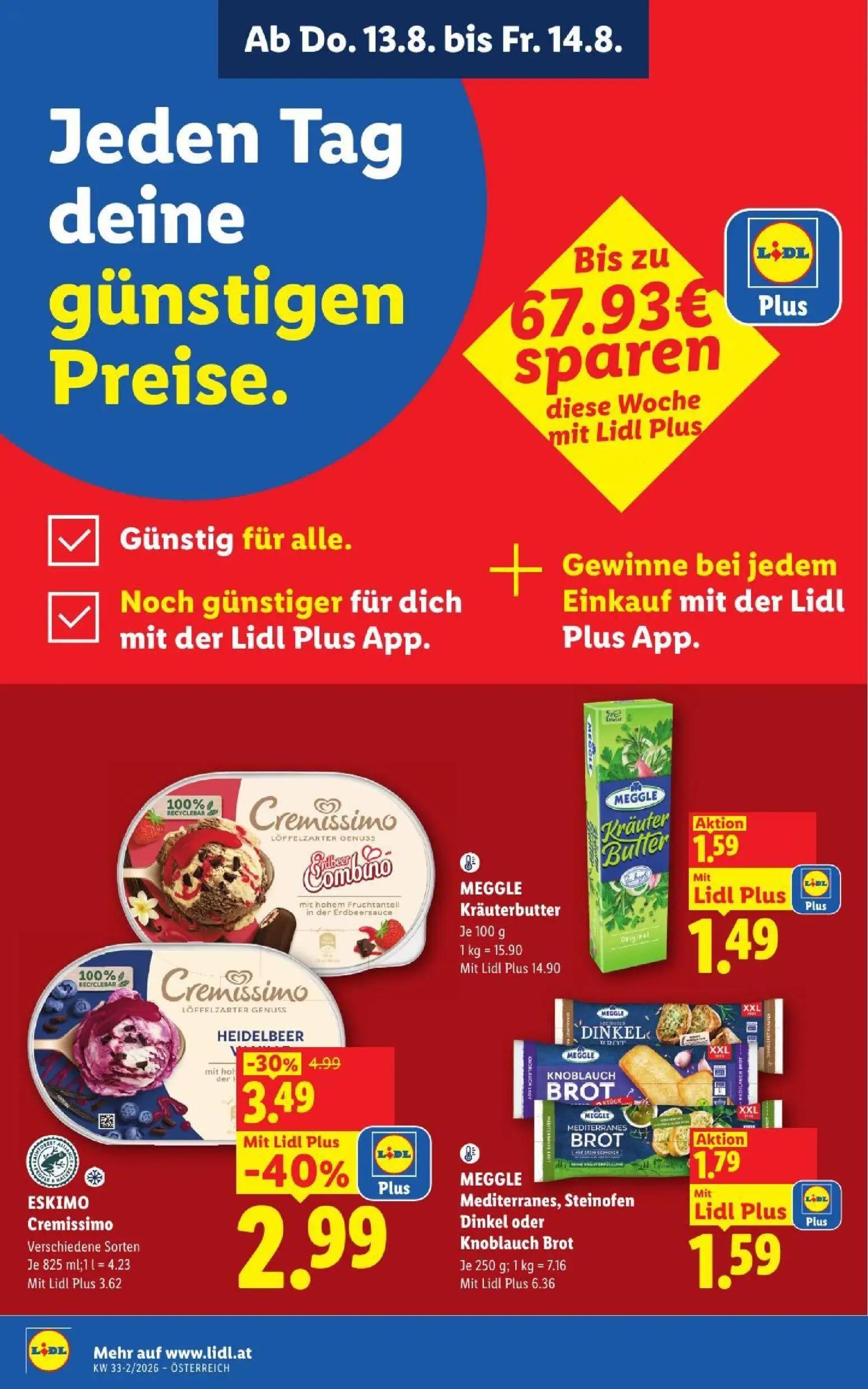 Lidl Prospekt, Seite 2 von 51 — MEGGLE Mediterranes, Steinofen Dinkel oder Knoblauch Brot, MEGGLE Kräuterbutter