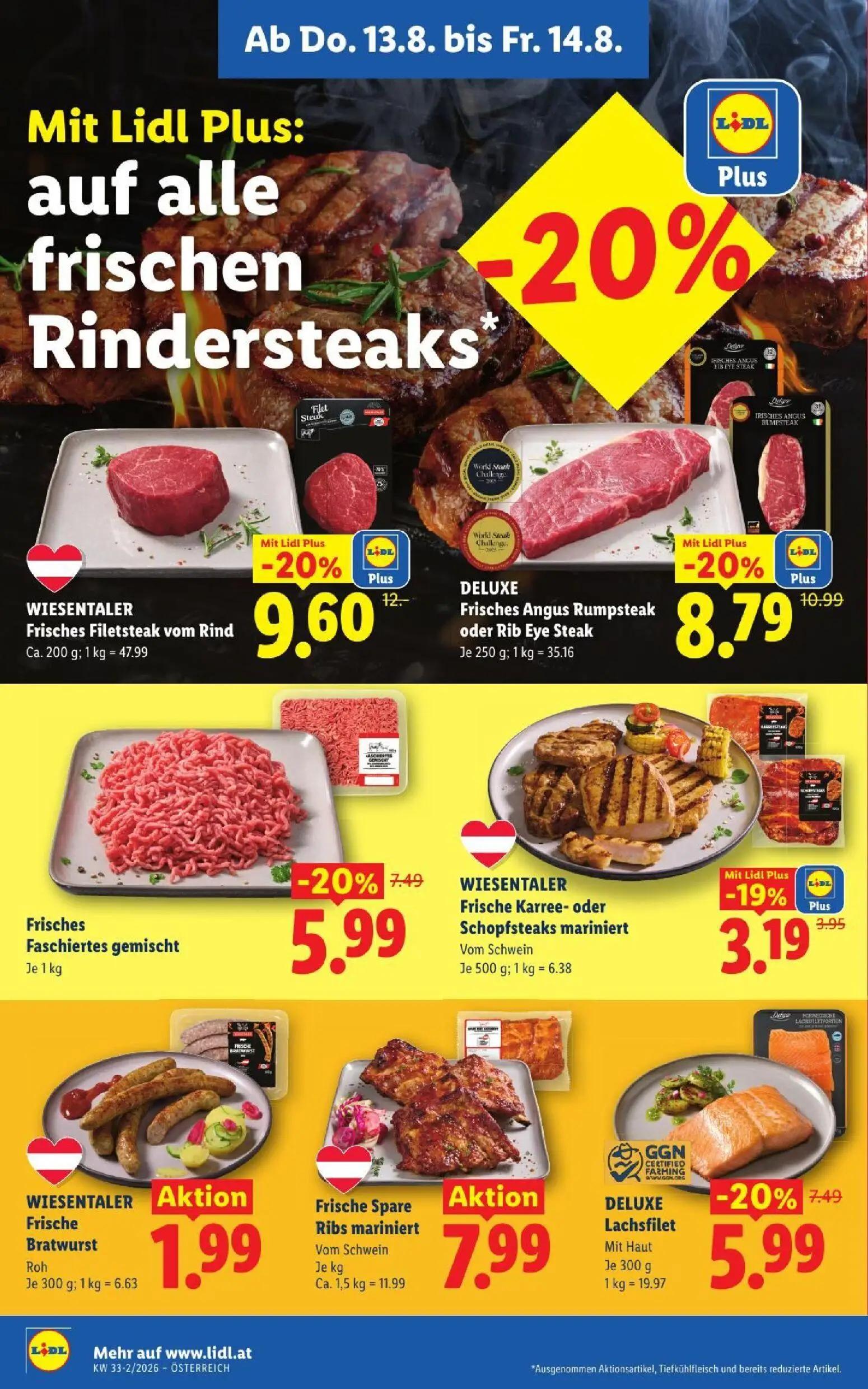 Lidl Prospekt, Seite 8 von 51 — Frisches Filetsteak vom Rind, Frisches Angus Rumpsteak oder Rib Eye Steak, Frisches Faschier…