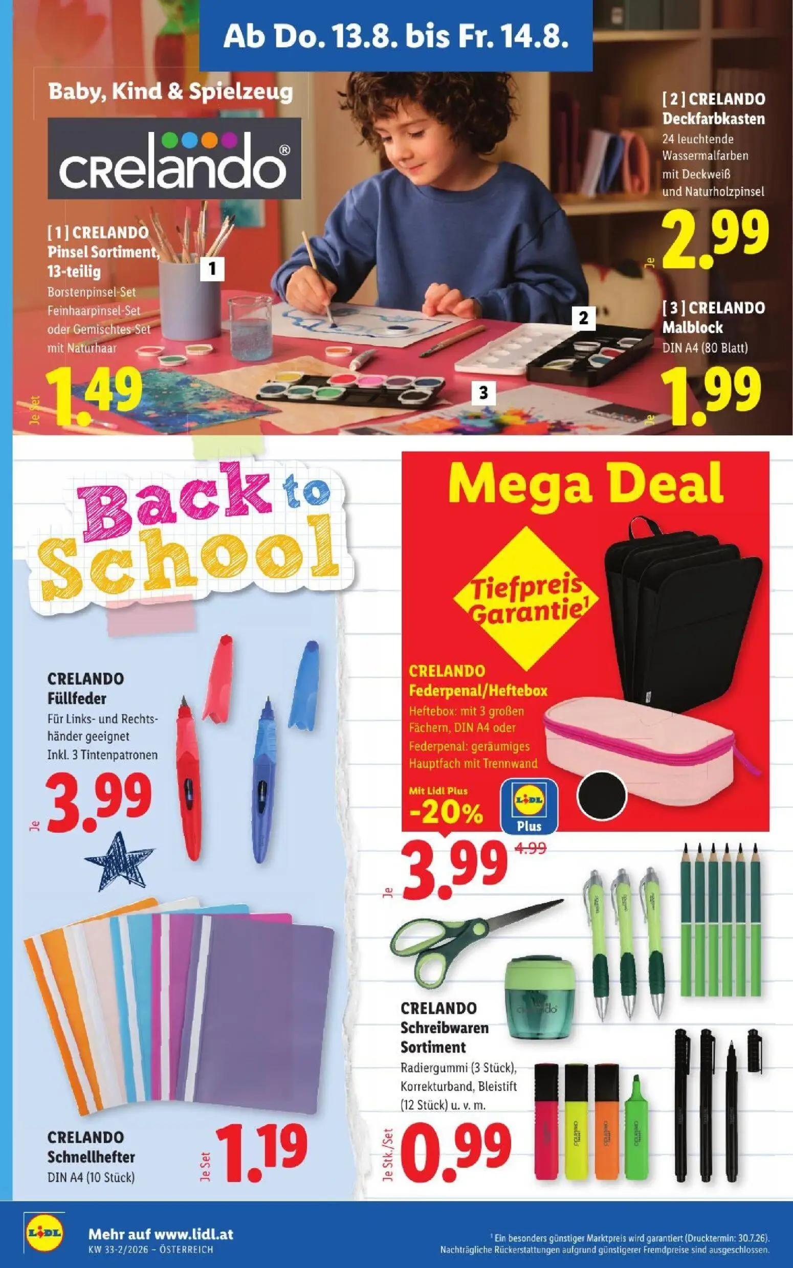Lidl Prospekt, Seite 18 von 51 — CRELANDO Federpenal/Heftebox, CRELANDO Pinsel Sortiment, 13-teilig, CRELANDO Deckfarbkasten