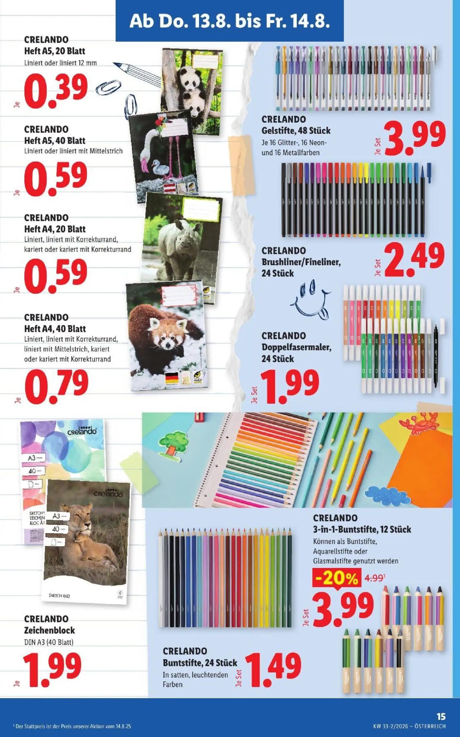 Lidl Prospekt, Seite 19 von 51 — 3-in-1-Buntstifte, Heft A5, Gelstifte