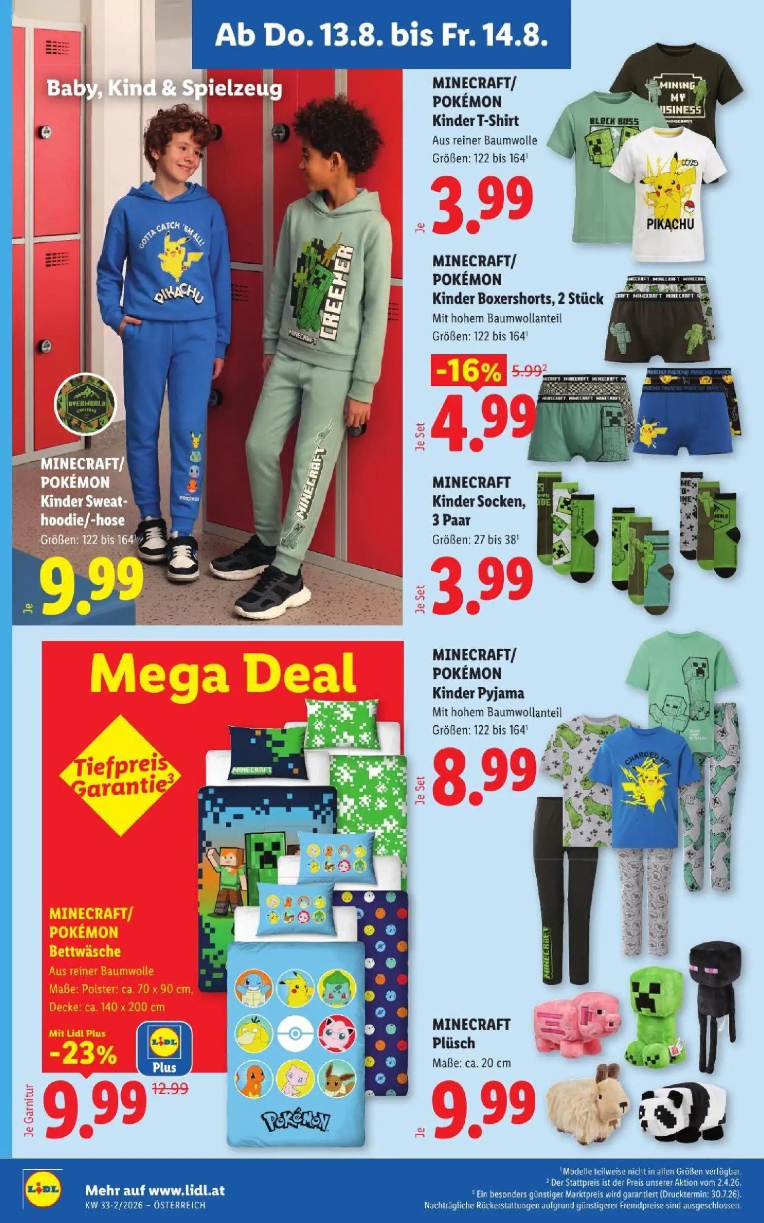 Lidl Prospekt, Seite 22 von 51 — MINECRAFT/ POKÉMON Bettwäsche, MINECRAFT/ POKÉMON Kinder Boxershorts, MINECRAFT/ POKÉMON Ki…