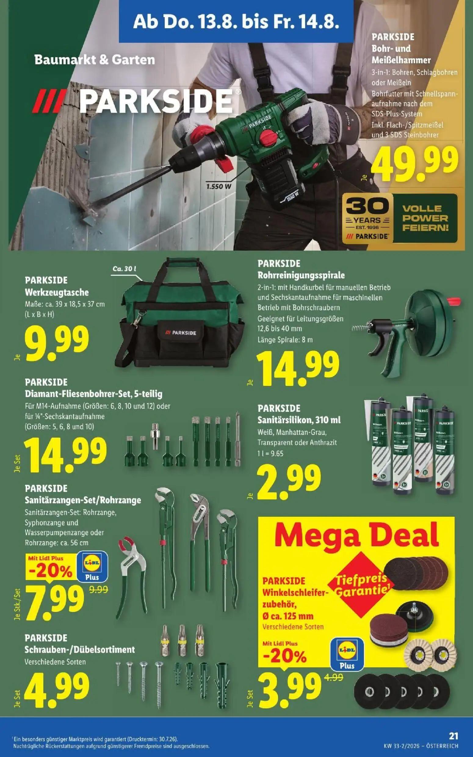 Lidl Prospekt, Seite 25 von 51 — PARKSIDE Sanitärzangen-Set/Rohrzange, PARKSIDE Winkelschleifer-Zubehör, PARKSIDE Bohr- und …