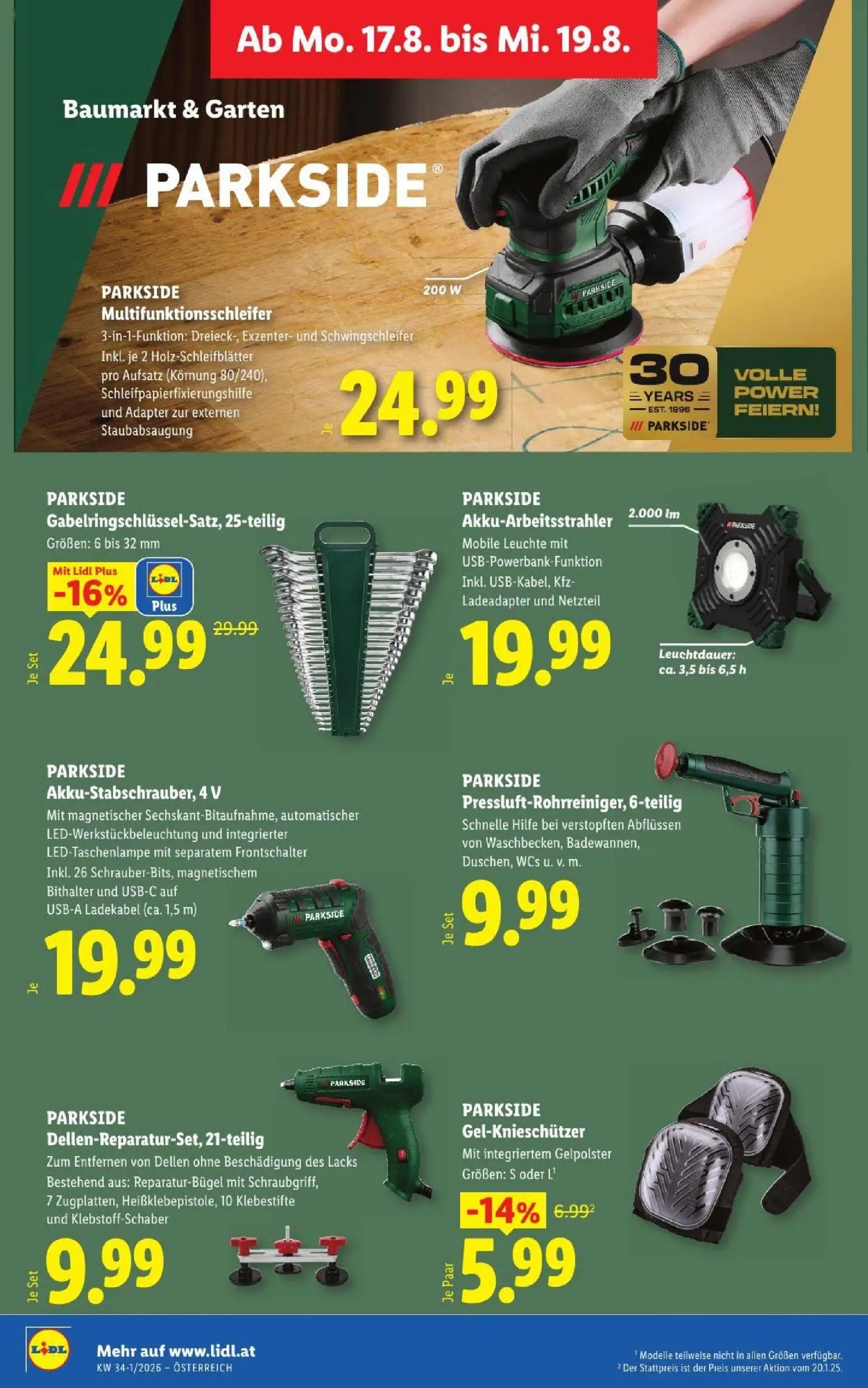 Lidl Prospekt, Seite 31 von 51 — Gabelringschlüssel-Satz, Gel-Knieschützer, Multifunktionsschleifer