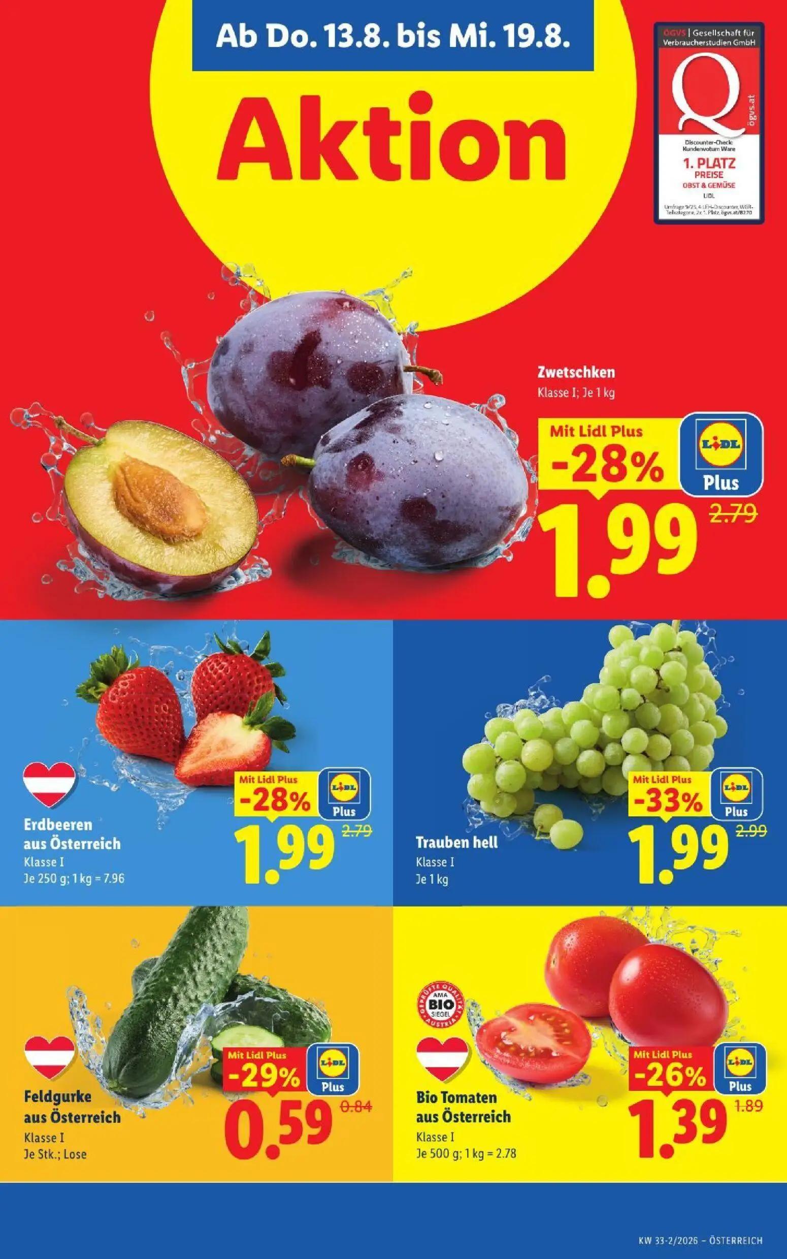 Lidl Prospekt, Seite 38 von 51 — Trauben hell, Zwetschken, Erdbeeren aus Österreich