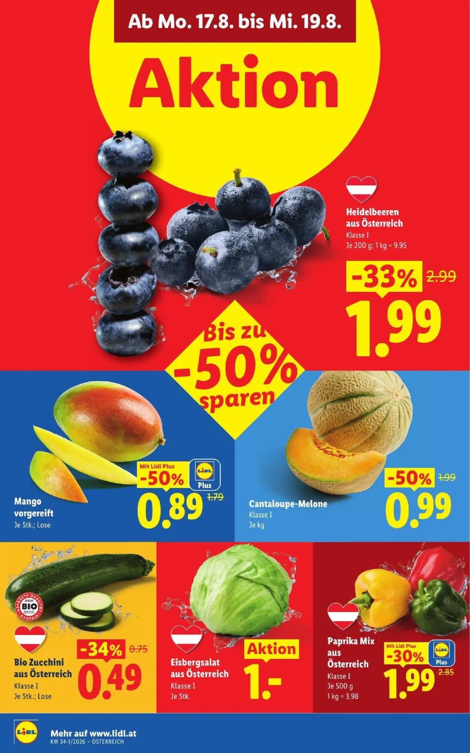 Lidl Prospekt, Seite 39 von 51 — Heidelbeeren aus Österreich, Paprika Mix aus Österreich, Bio Zucchini aus Österreich
