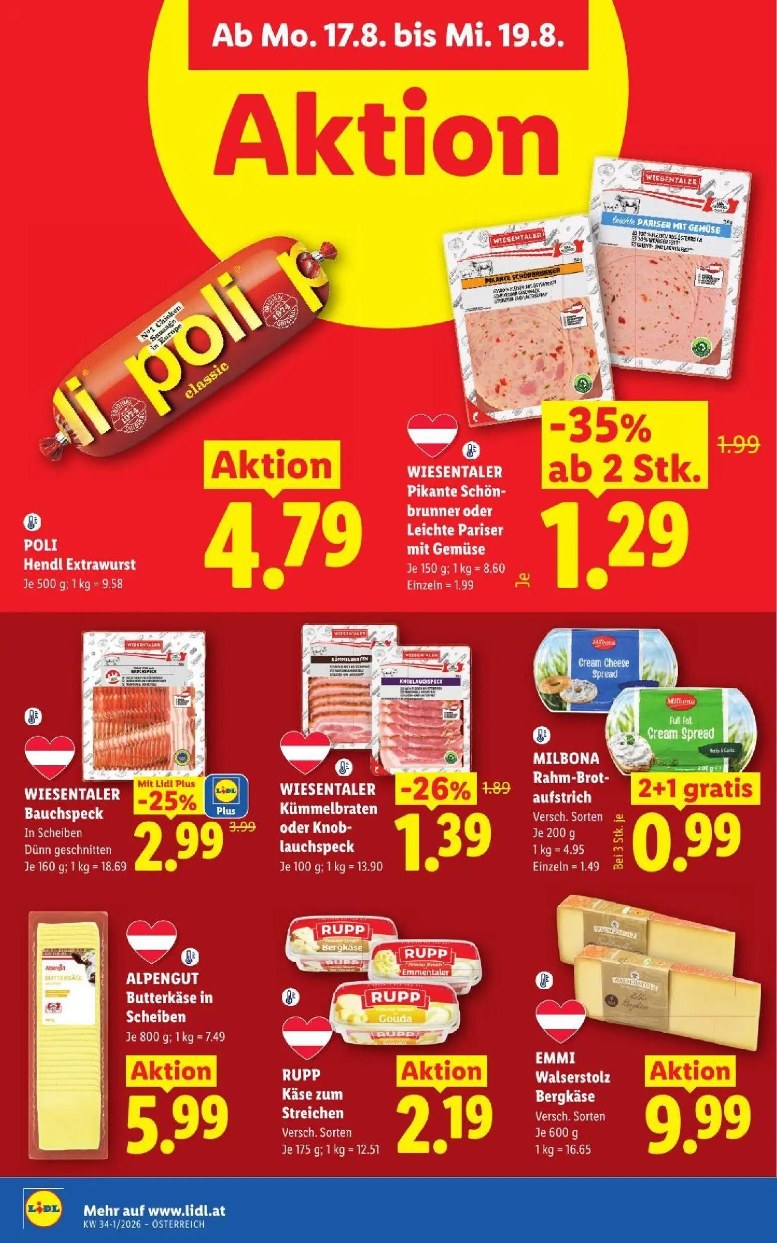 Lidl Prospekt, Seite 41 von 51 — WIESENTALER Bauchspeck In Scheiben Dünn geschnitten, WIESENTALER Pikante Schönbrunner oder …
