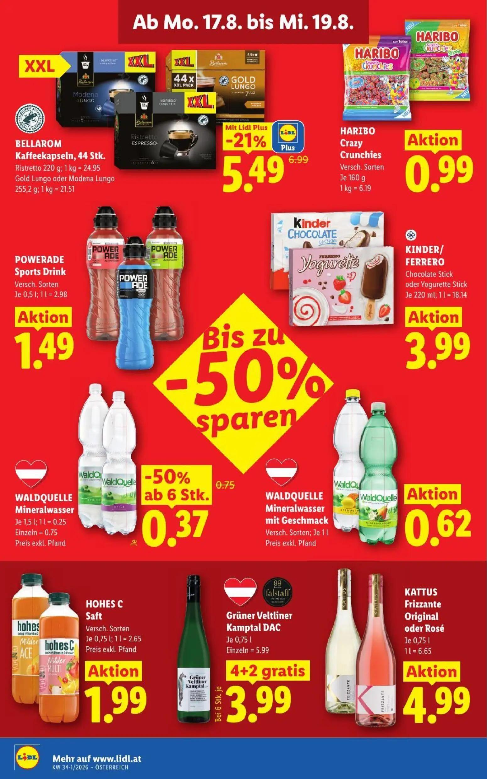 Lidl Prospekt, Seite 43 von 51 — BELLAROM Kaffeekapseln, 44 Stk., HARIBO Crazy Crunchies, KINDER/FERRERO Chocolate Stick ode…