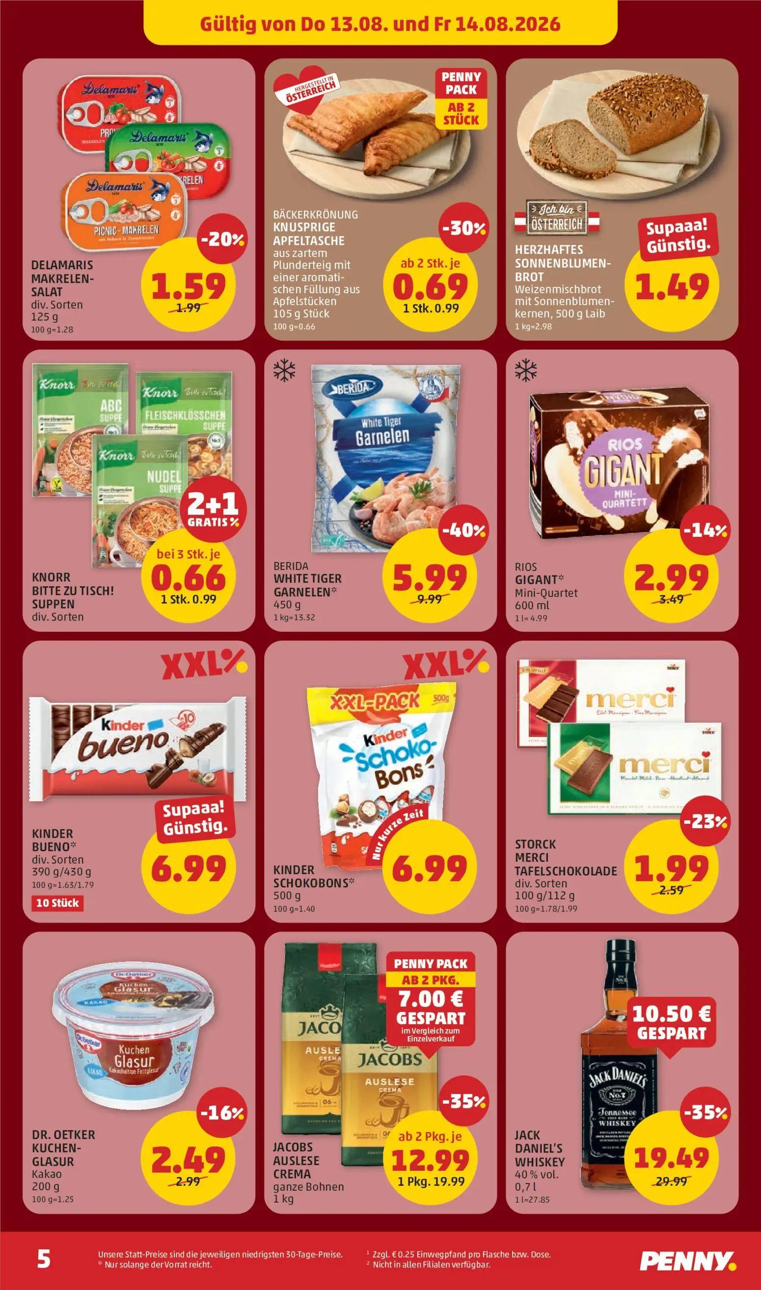 PENNY Prospekt, Seite 5 von 32 — DR. OETKER KUCHEN- GLASUR, BÄCKERKRÖNUNG KNUSPRIGE APFELTASCHE, KINDER BUENO