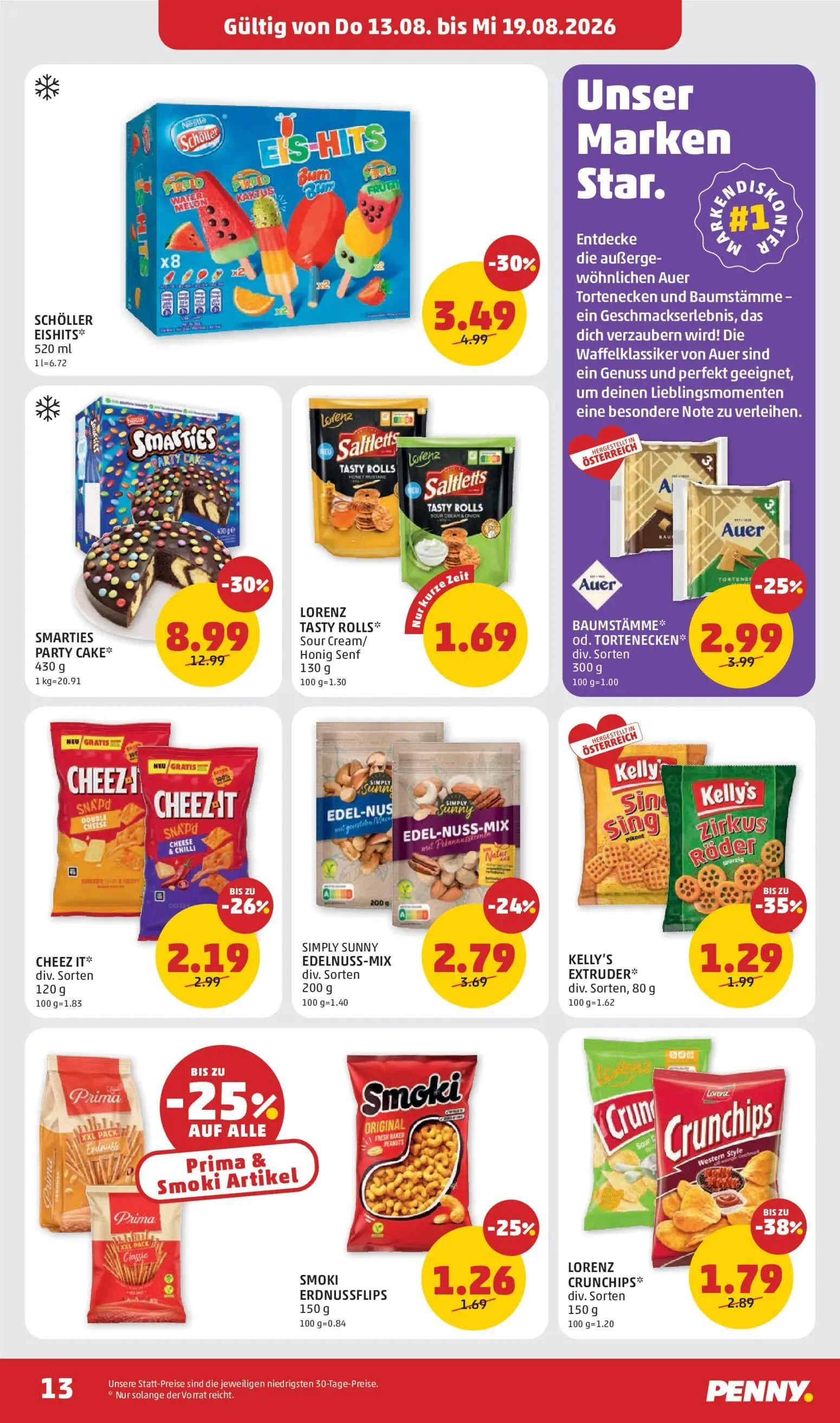 PENNY Prospekt, Seite 13 von 32 — LORENZ CRUNCHIPS, KELLY'S EXTRUDER, SMOKI ERDNUSSFLIPS