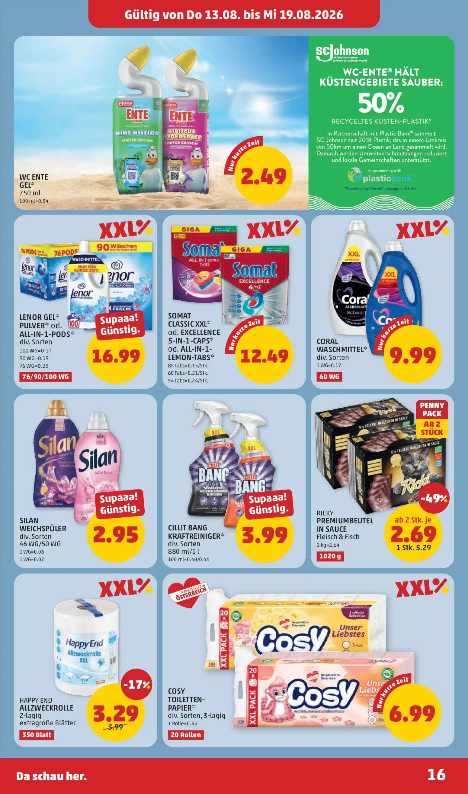 PENNY Prospekt, Seite 16 von 32 — HAPPY END ALLZWECKROLLE, WC ENTE GEL, LENOR GEL PULVER od. ALL-IN-1-PODS