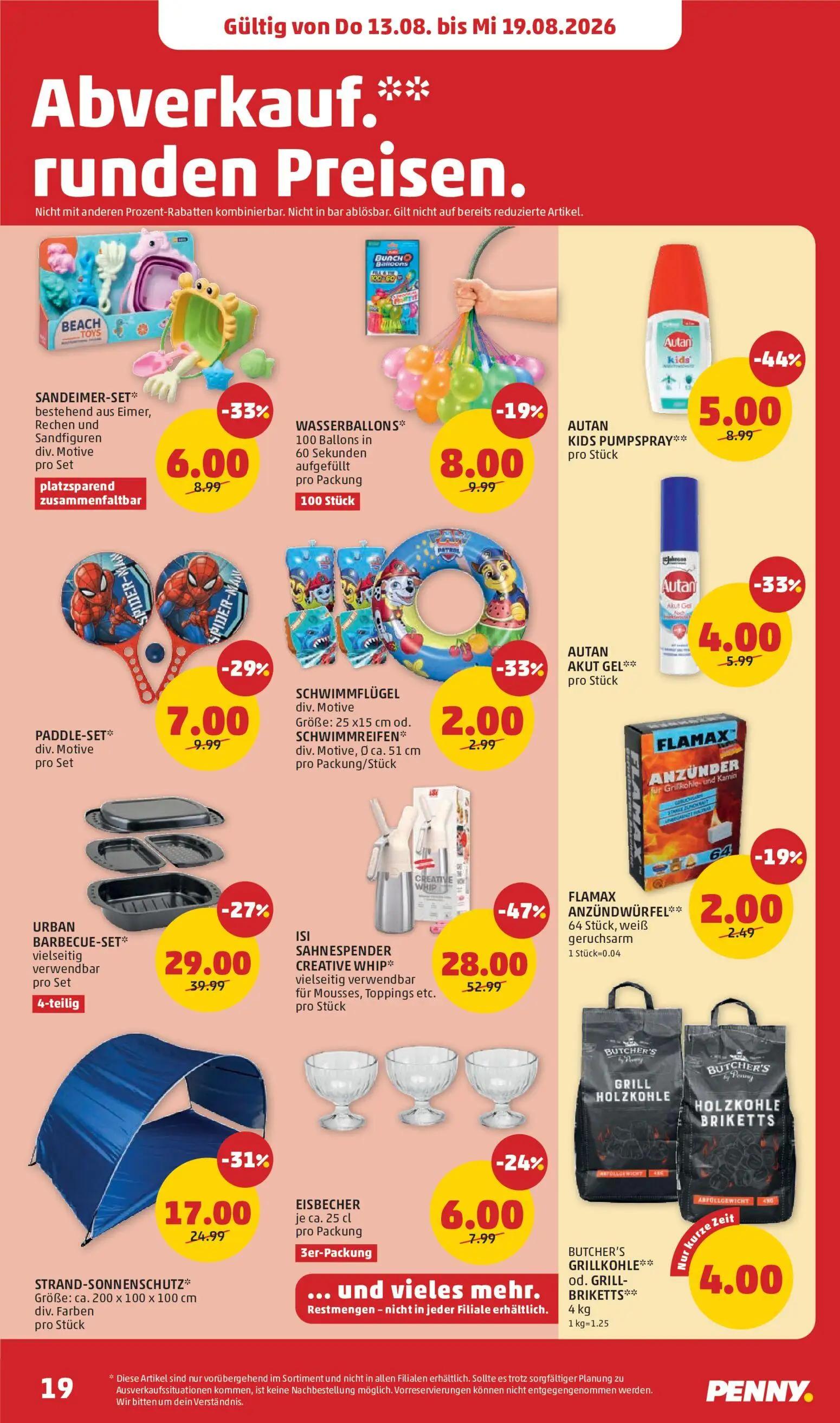 PENNY Prospekt, Seite 19 von 32 — STRAND-SONNENSCHUTZ, BUTCHER'S GRILLKOHLE od. GRILL-BRIKETTS