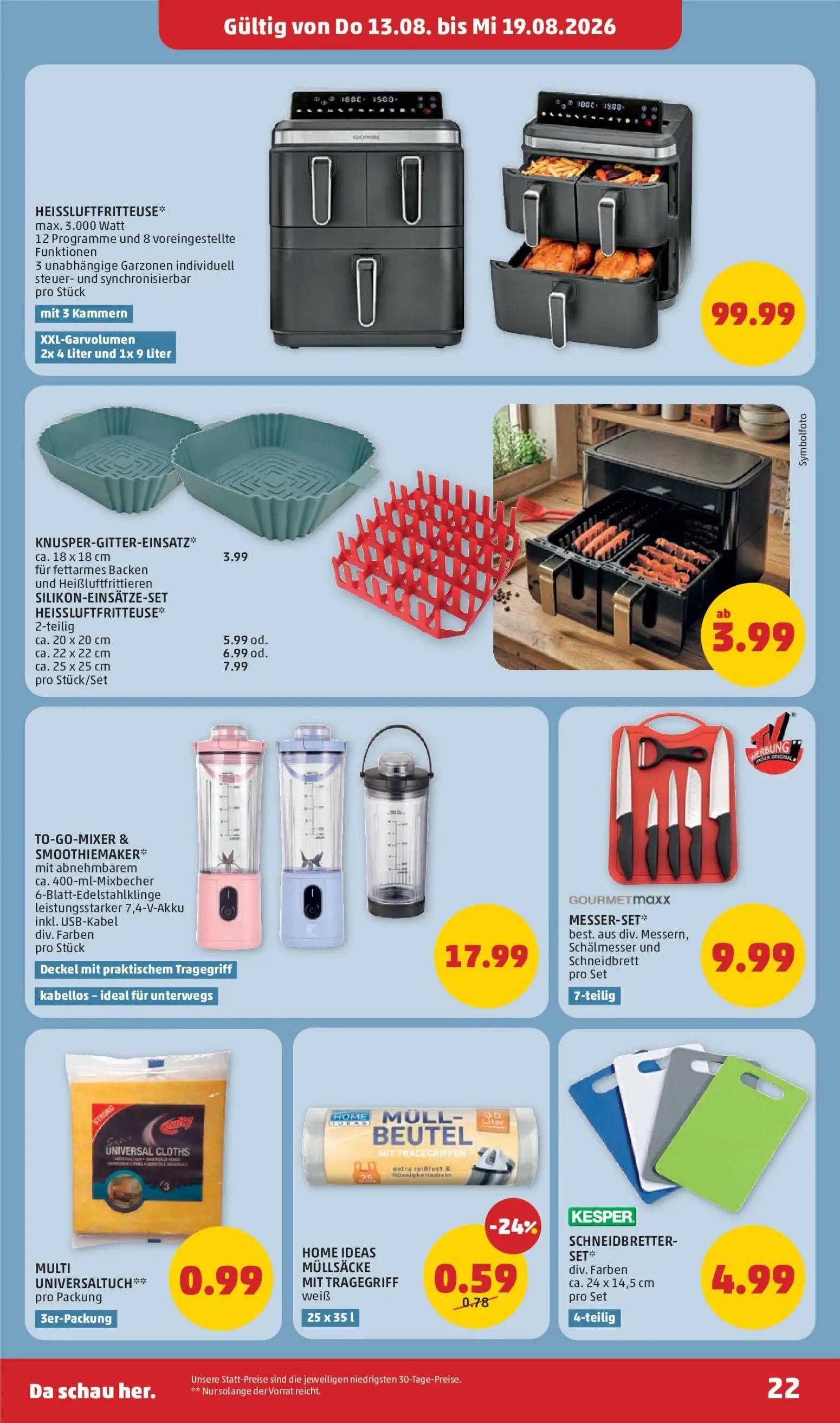 PENNY Prospekt, Seite 22 von 32 — SILIKON-EINSÄTZE-SET HEISSLUFTFRITTEUSE, HEISSLUFTFRITTEUSE, KNUSPER-GITTER-EINSATZ