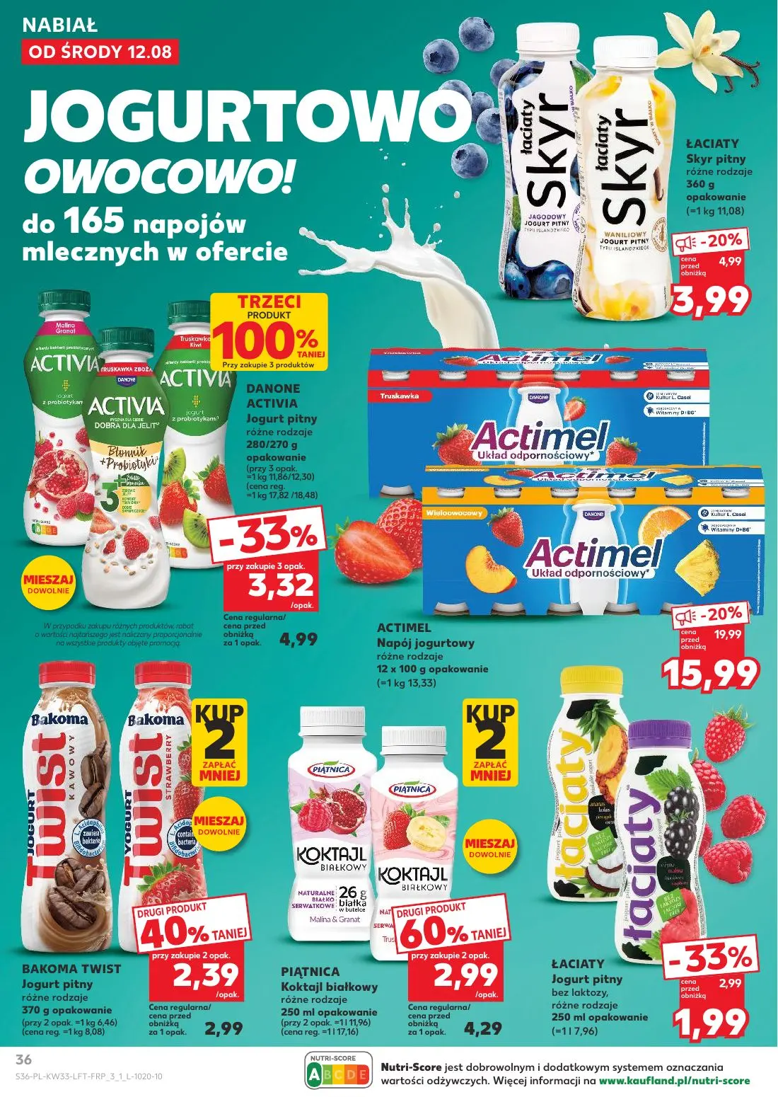 Kaufland gazetka, strona 36 z 64 — ACTIMEL Napój jogurtowy, DANONE ACTIVIA Jogurt pitny, PIĄTNICA Koktajl białkowy